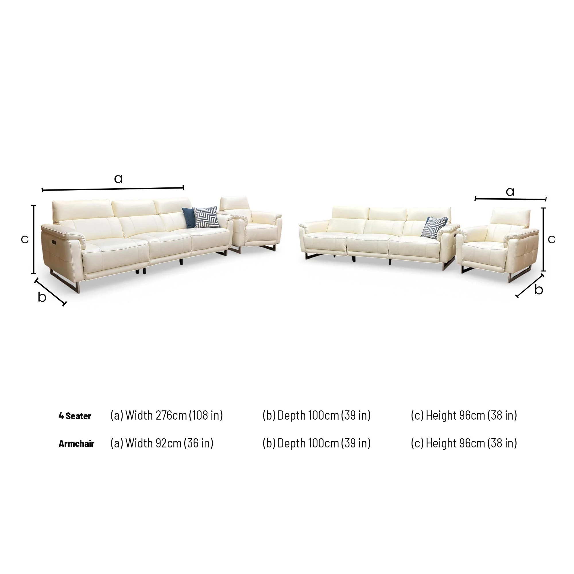 ‘Moet’ Cat-40:13 Cotton White Leather 4 Seater Power Recliner Sofa with Telescopic Headrests + Power Chair - Image 11