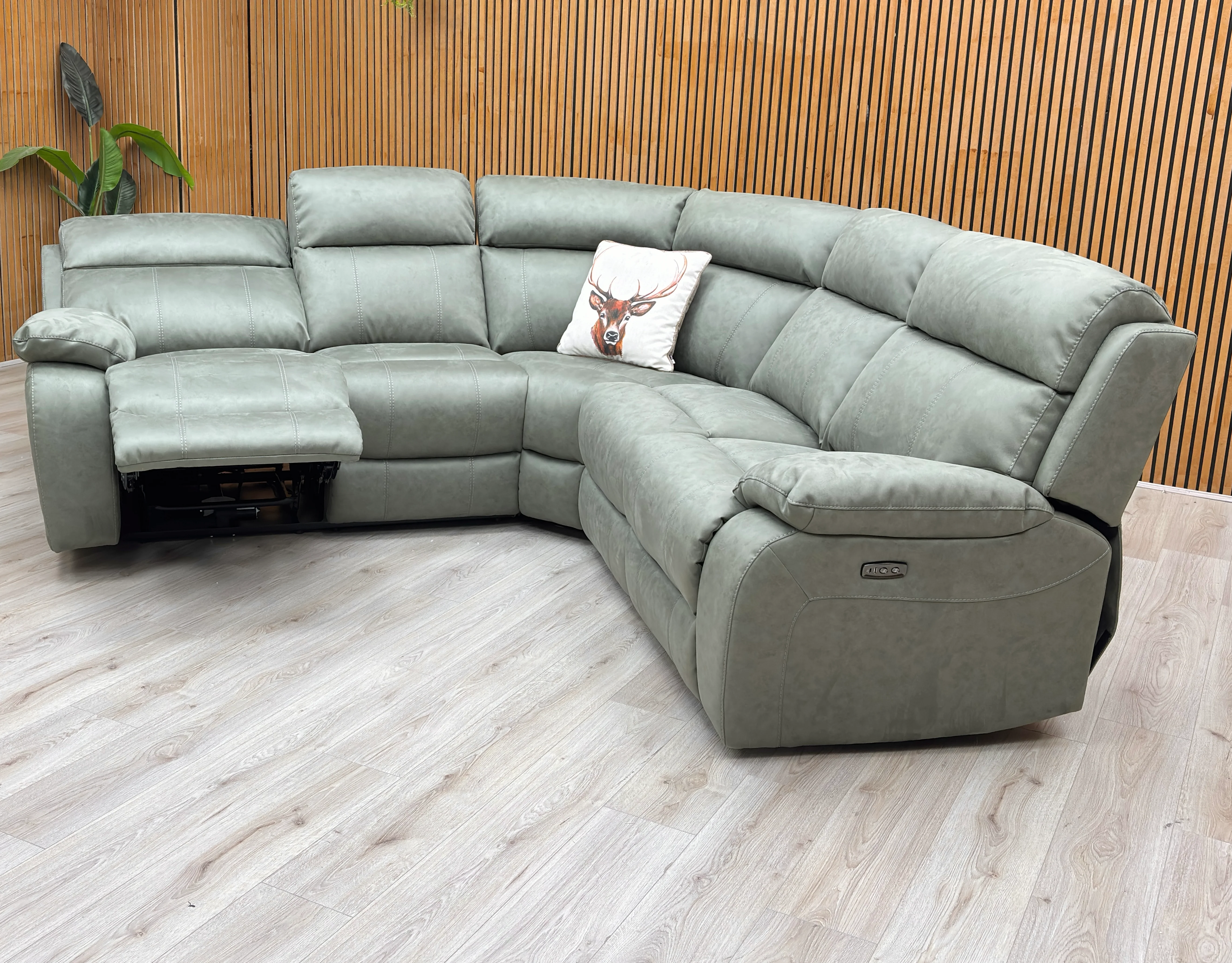 ‘Moreno' Bfa-Ori-R12 Olive Green Suede Fabric Power Recliner 2 Corner 2 Sofa - Image 3