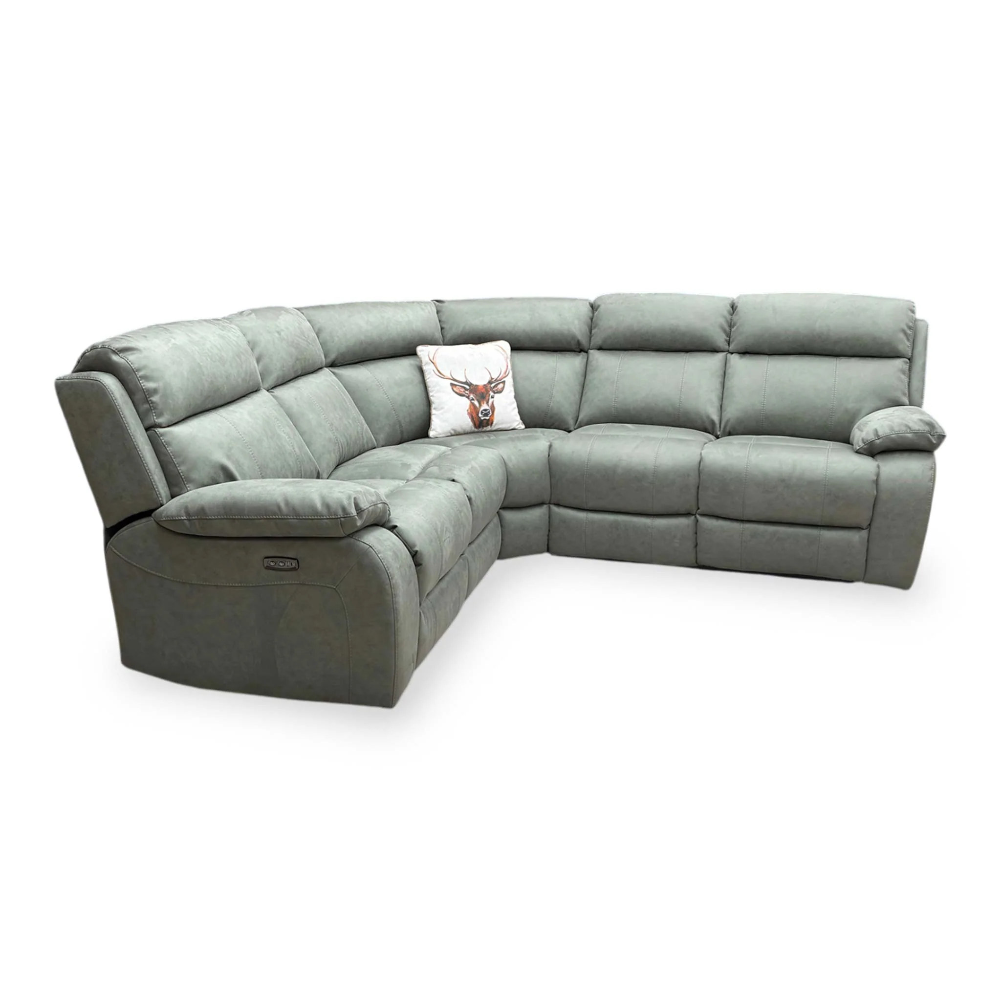 ‘Moreno' Bfa-Ori-R12 Olive Green Suede Fabric Power Recliner 2 Corner 2 Sofa - Image 4