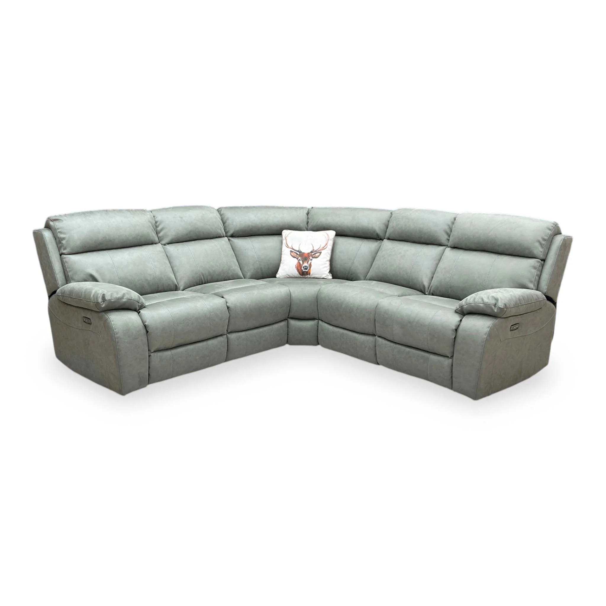 ‘Moreno' Bfa-Ori-R12 Olive Green Suede Fabric Power Recliner 2 Corner 2 Sofa - Image 5