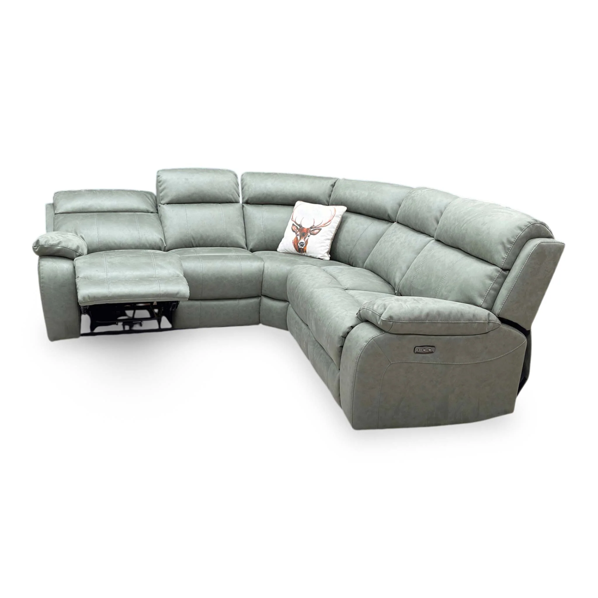 ‘Moreno' Bfa-Ori-R12 Olive Green Suede Fabric Power Recliner 2 Corner 2 Sofa - Image 8