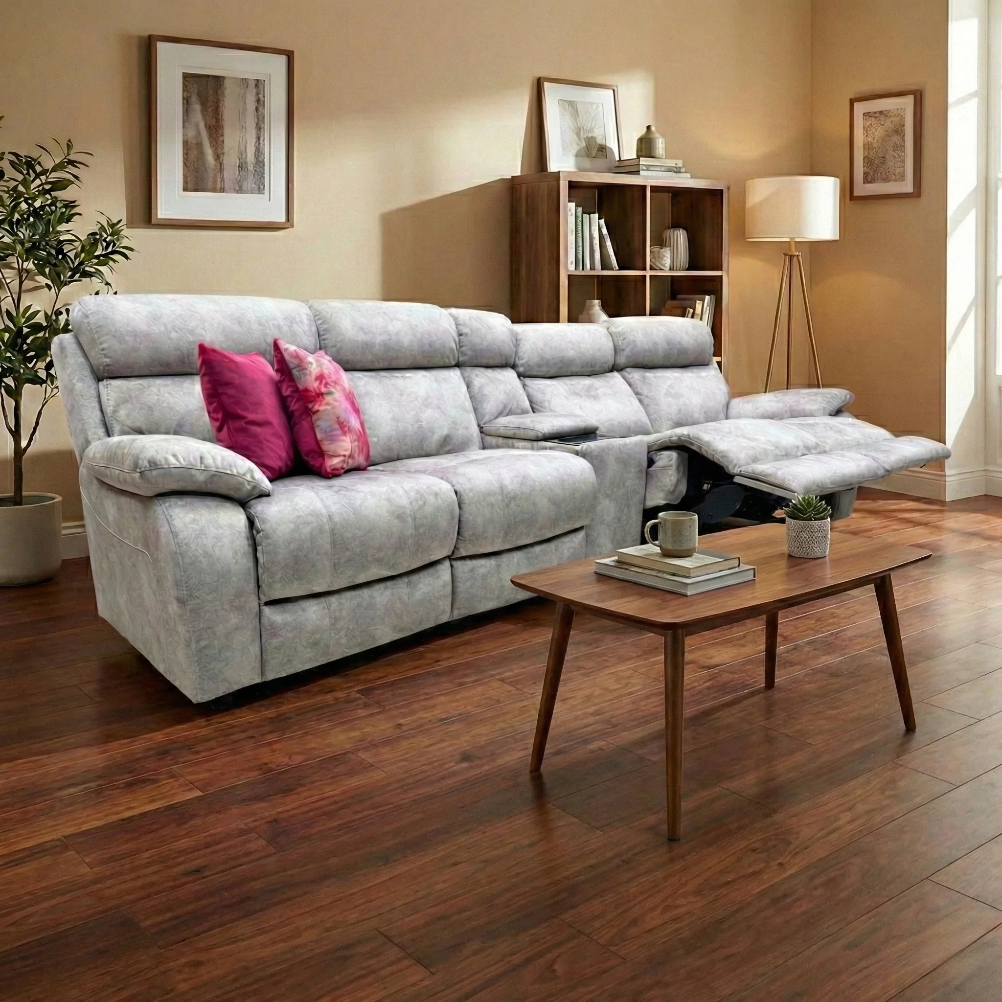 'Moreno' Dapple Grey Velvet XL 4 Seater Power Recliner Sofa with Power Headrests, Power Armless Unit + Power Cup Holder Console - Image 2