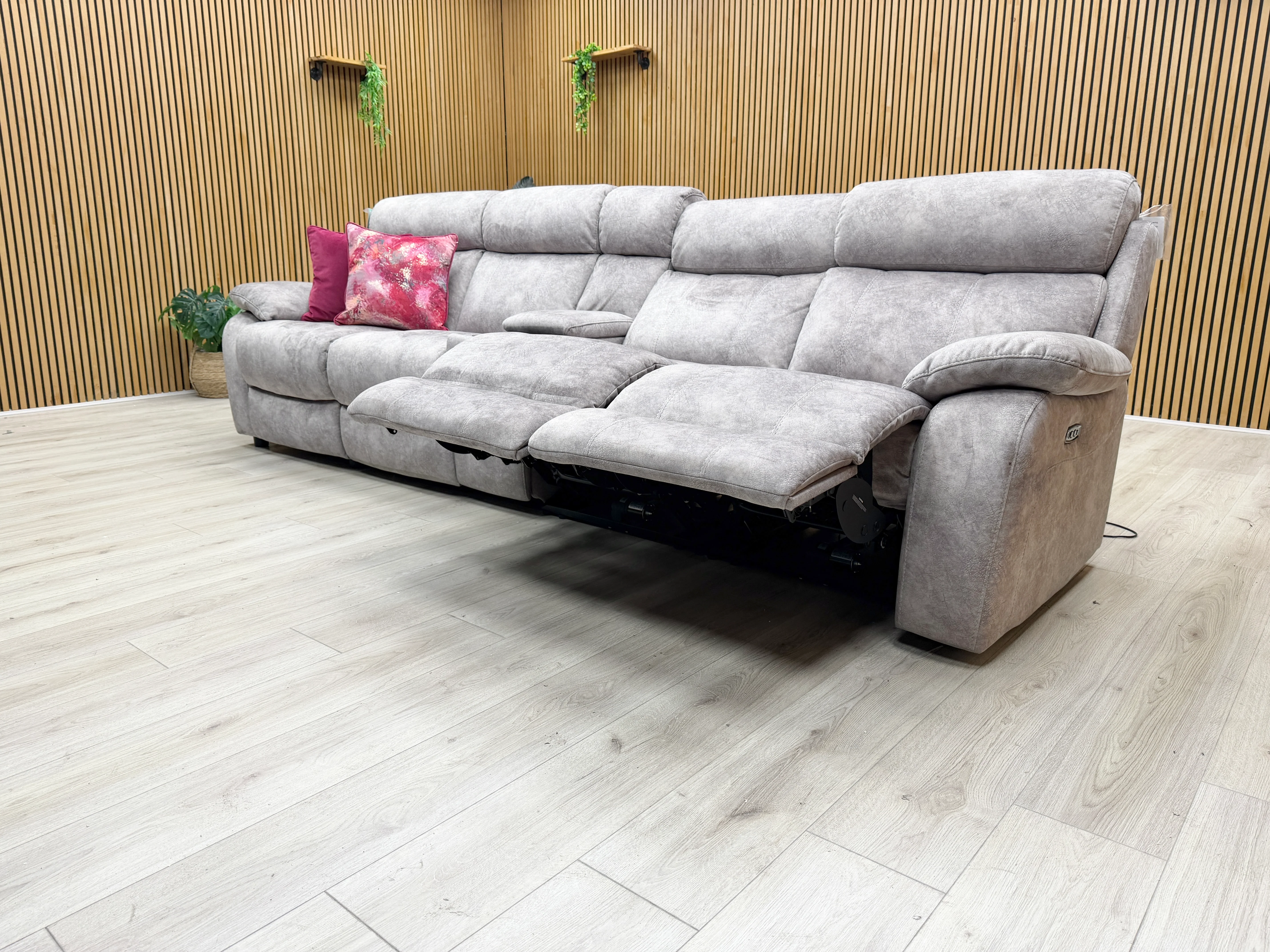 'Moreno' Dapple Grey Velvet XL 4 Seater Power Recliner Sofa with Power Headrests, Power Armless Unit + Power Cup Holder Console - Image 3