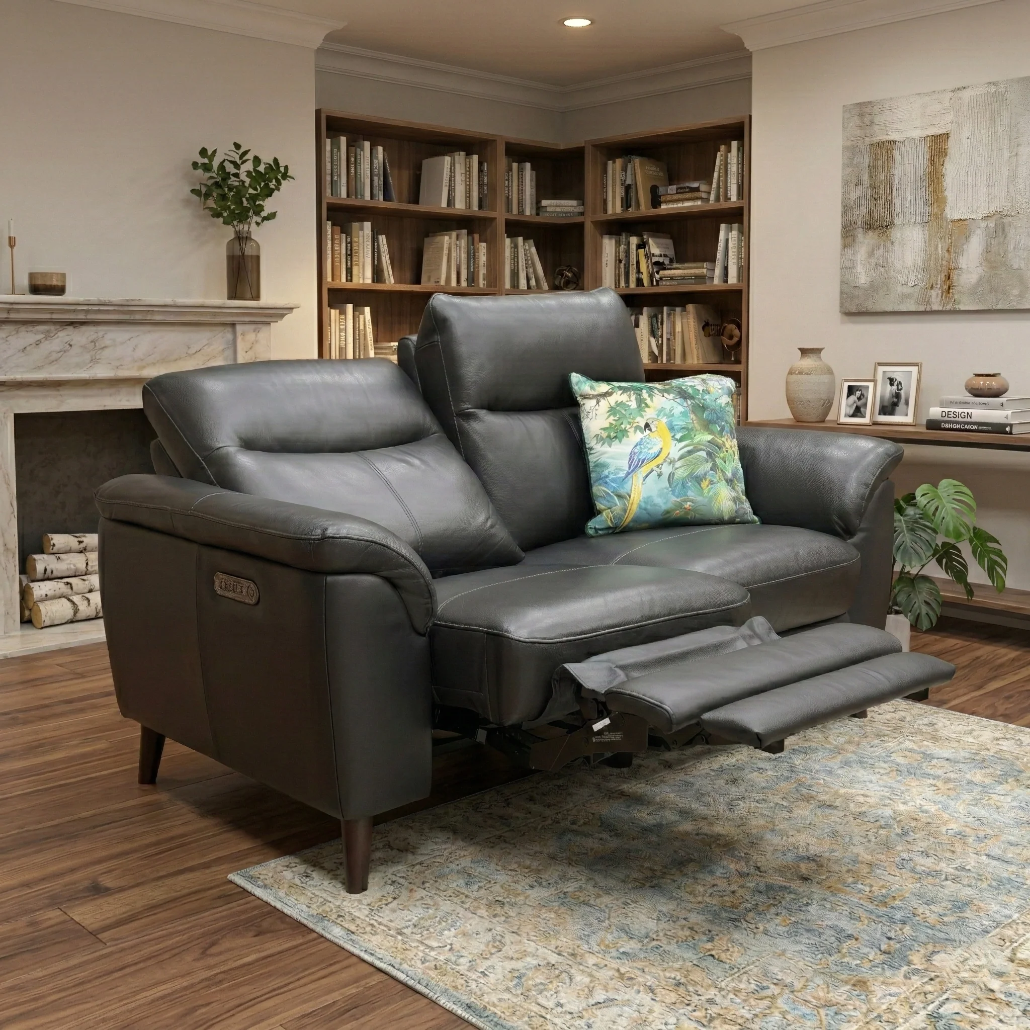 ‘Morgan’ Oslo Jet Black Cat-40/23 Leather 2 Seater Power Recliner Sofa - Image 2