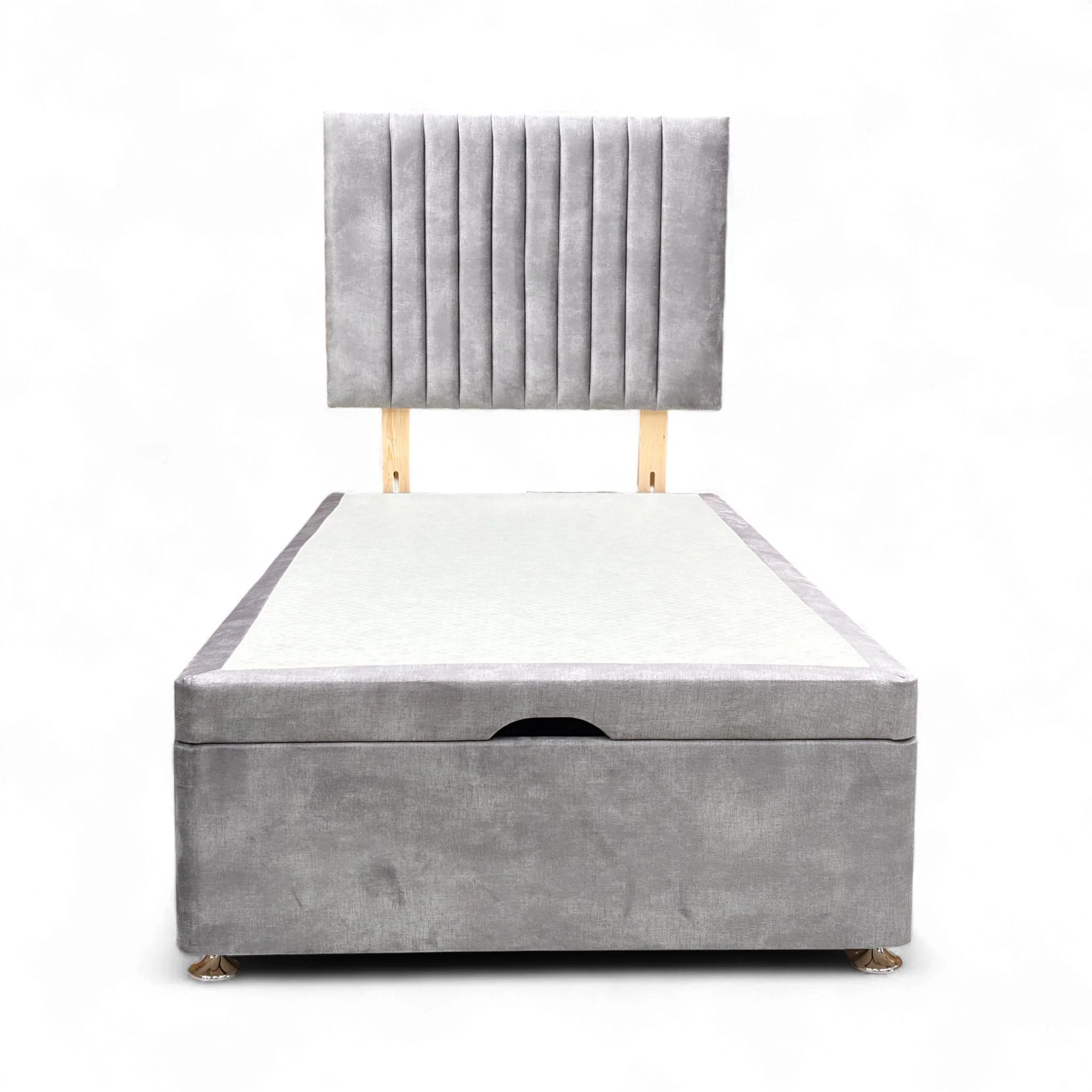 'Nero' Lace Dolphin Velvet Floor Standing Headboard + End Lift Ottoman Base - Single - Image 4
