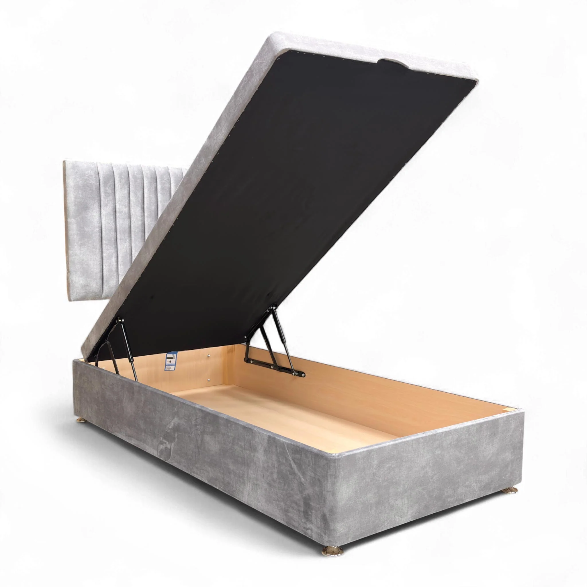 'Nero' Lace Dolphin Velvet Floor Standing Headboard + End Lift Ottoman Base - Single - Image 6
