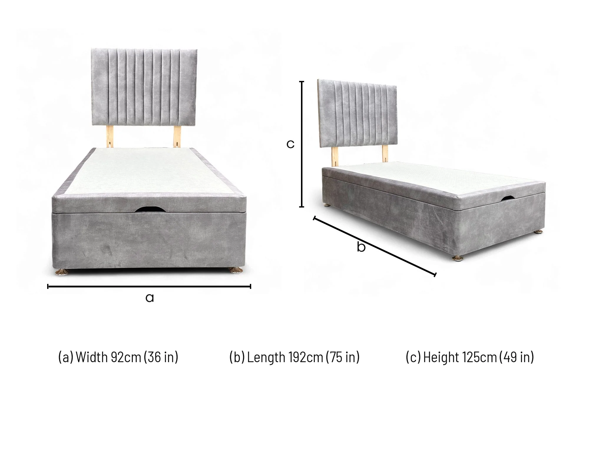 'Nero' Lace Dolphin Velvet Floor Standing Headboard + End Lift Ottoman Base - Single - Image 9