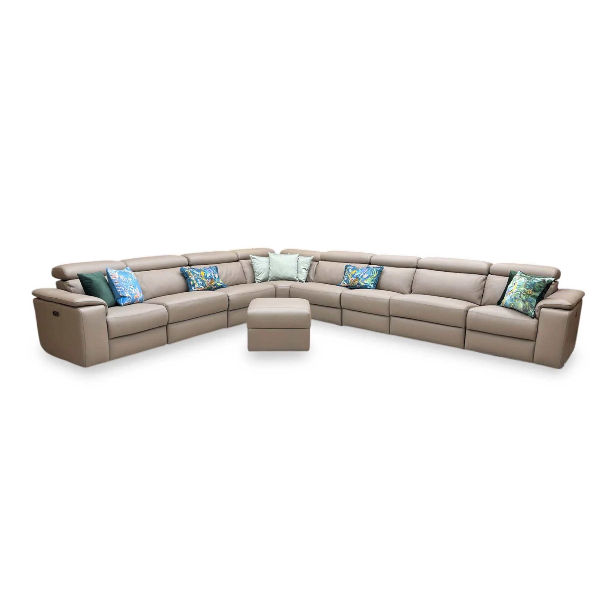 Nicoletti ‘Davide’ 312 Torello Taupe Leather 4 Corner 3 Power Recliner Sofa + Storage Footstool - Image 5