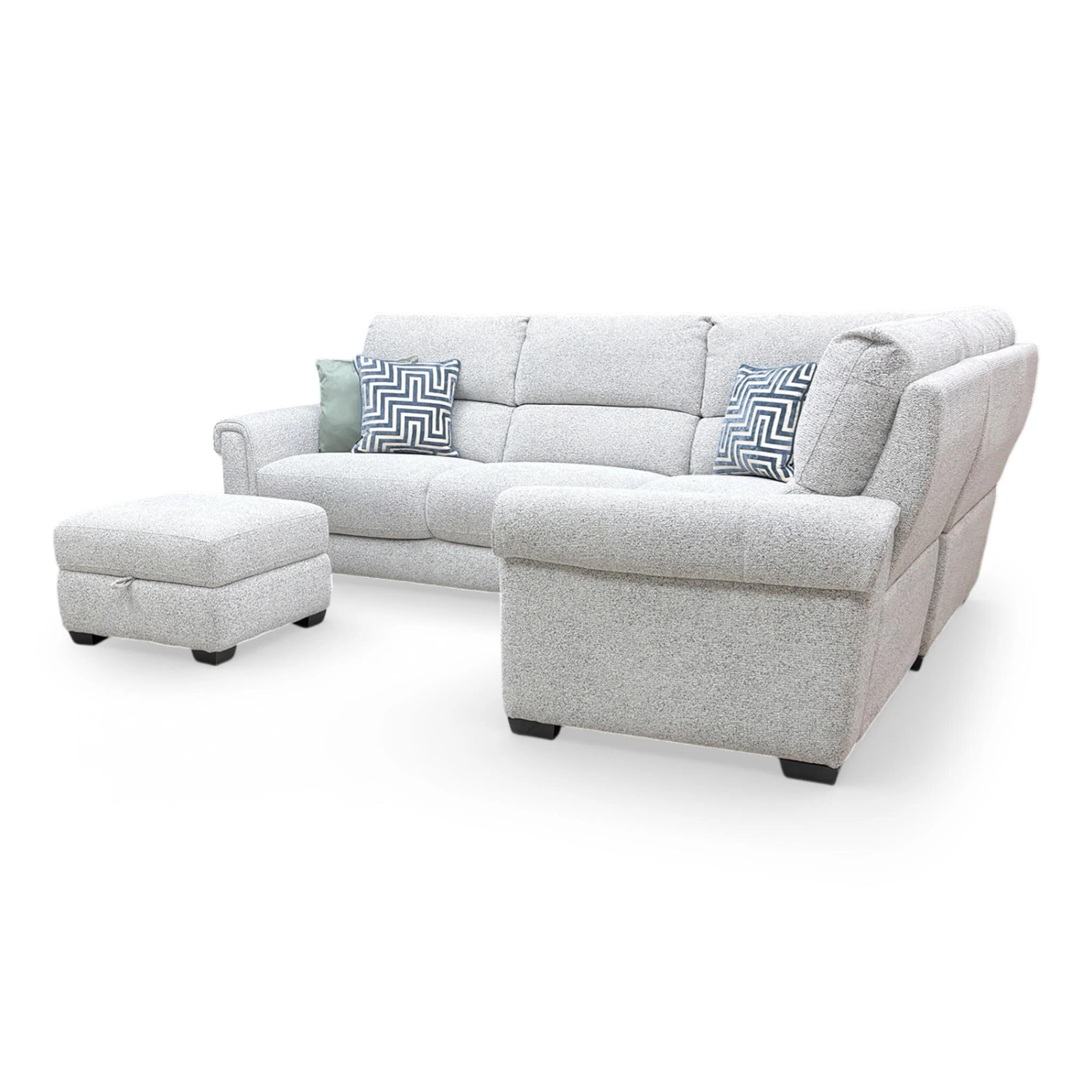 ‘Nixon’ Fab-Mil-R104 Oyster Fabric Right Hand Facing Corner Sofa + Storage Footstool - Image 8