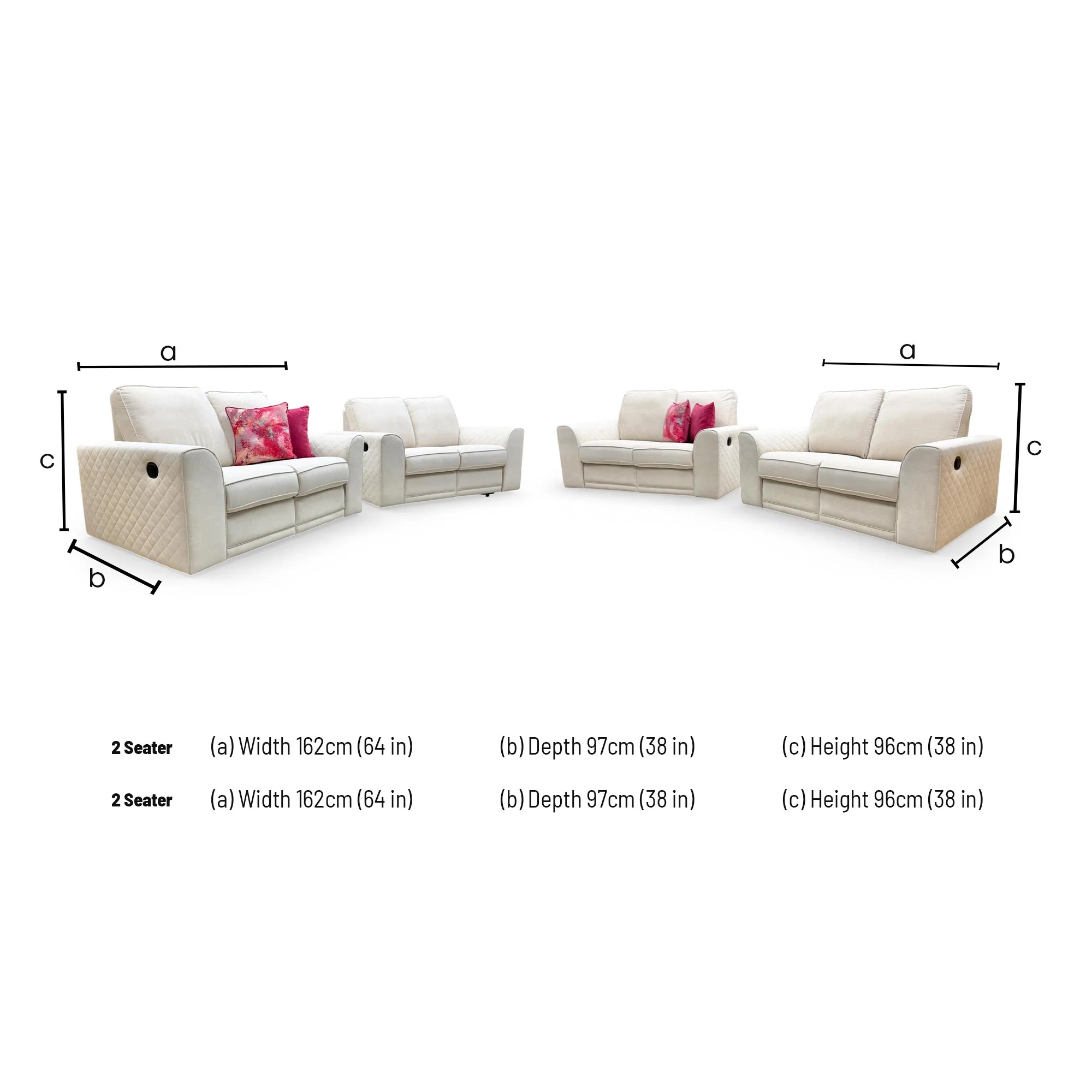 'Orka' Cream Plaza Linen Fabric 2 + 2 Seater Manual Recliner Sofa Set - Image 10