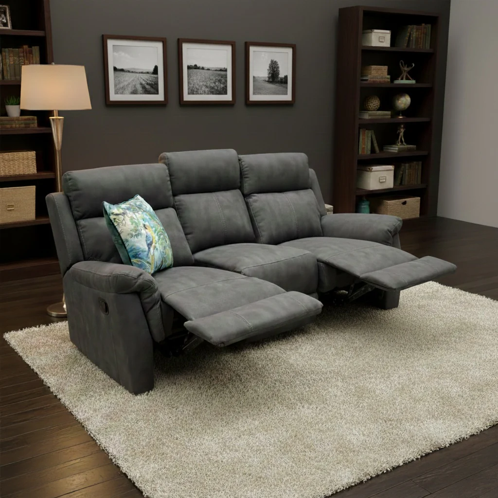 ‘Oscar’ Charcoal Soft Leather Manual Recliner 3 Seater Sofa - Image 2