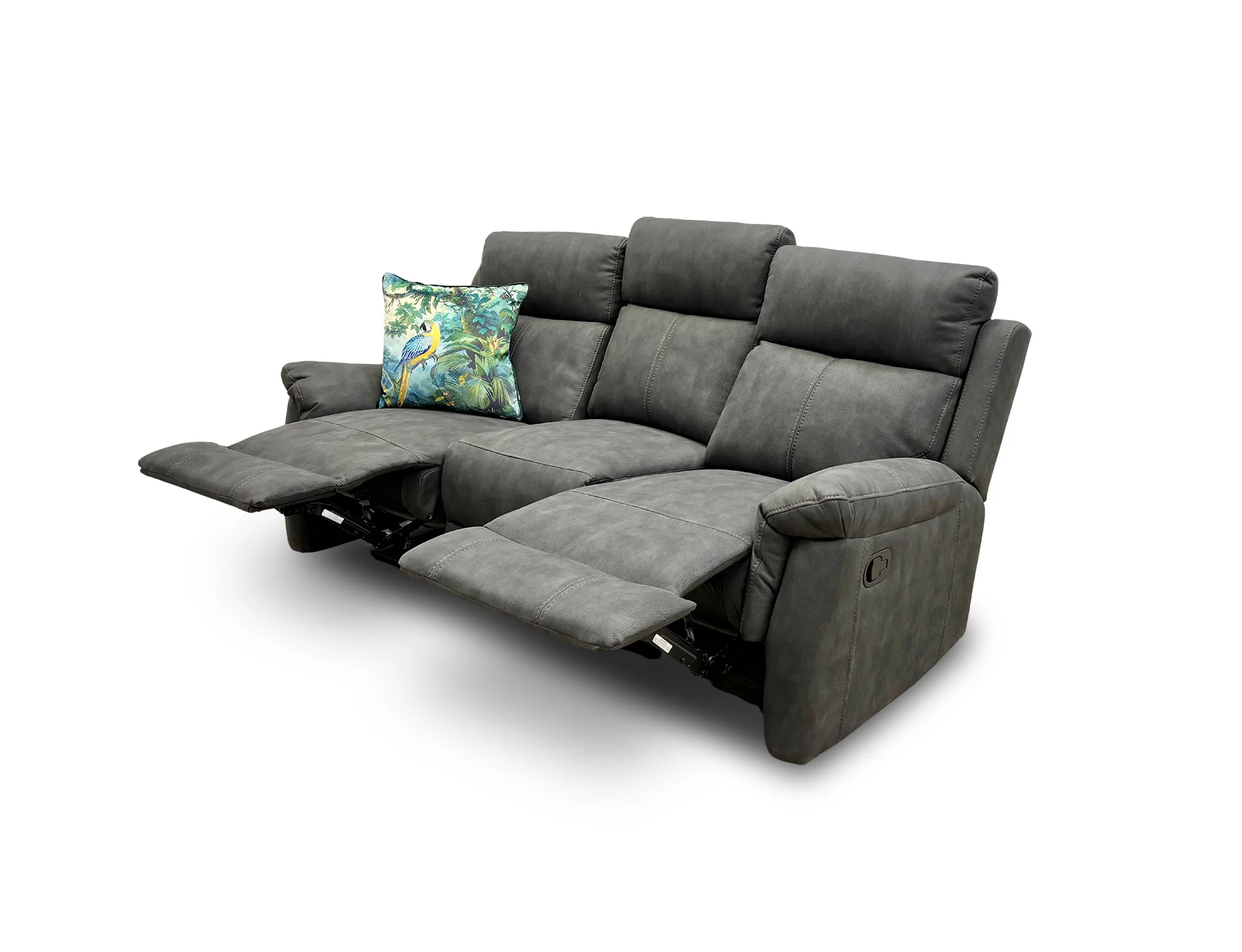 ‘Oscar’ Charcoal Soft Leather Manual Recliner 3 Seater Sofa - Image 5