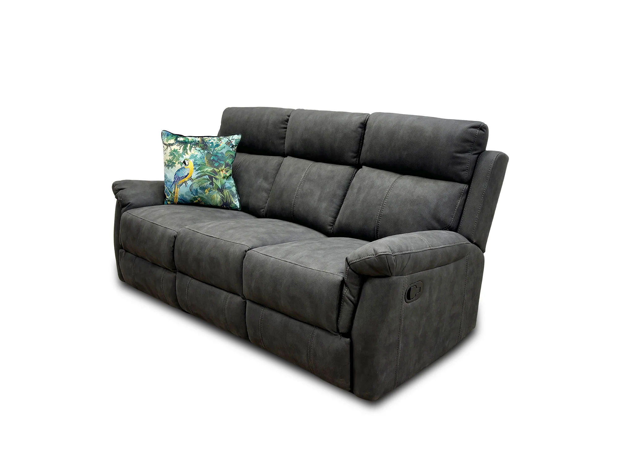 ‘Oscar’ Charcoal Soft Leather Manual Recliner 3 Seater Sofa - Image 8