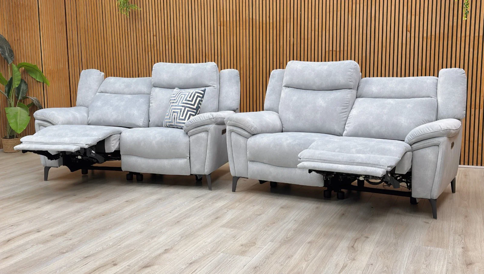 ‘Panache’ Dexter Smoke 43516 Velvet 2 + 2 Seater Power Recliner Sofa Set - Image 3