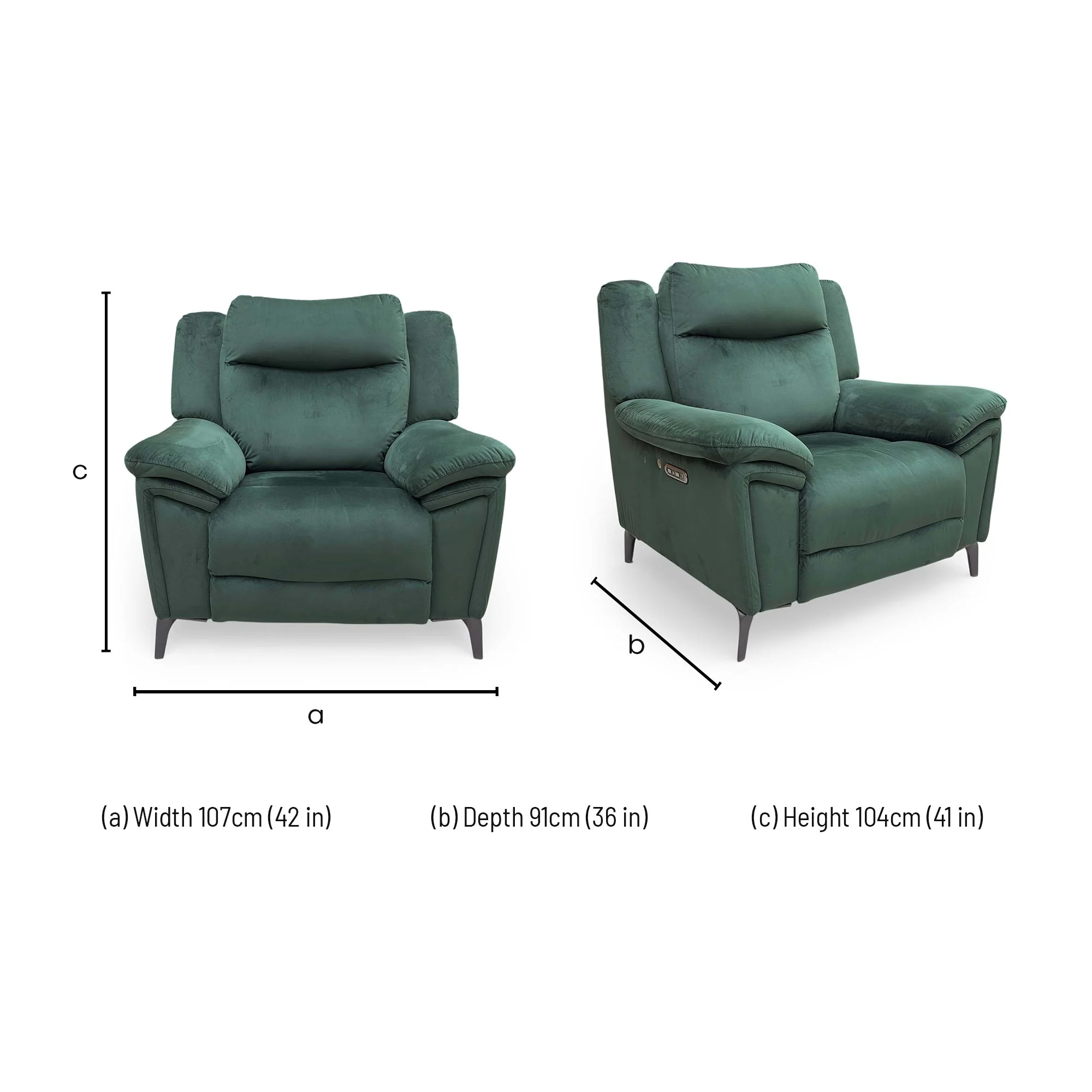 ‘Panache’ Opulence Bottle Green Velvet Power Recliner Chair with Power Headrest and Heated Seat - Image 10
