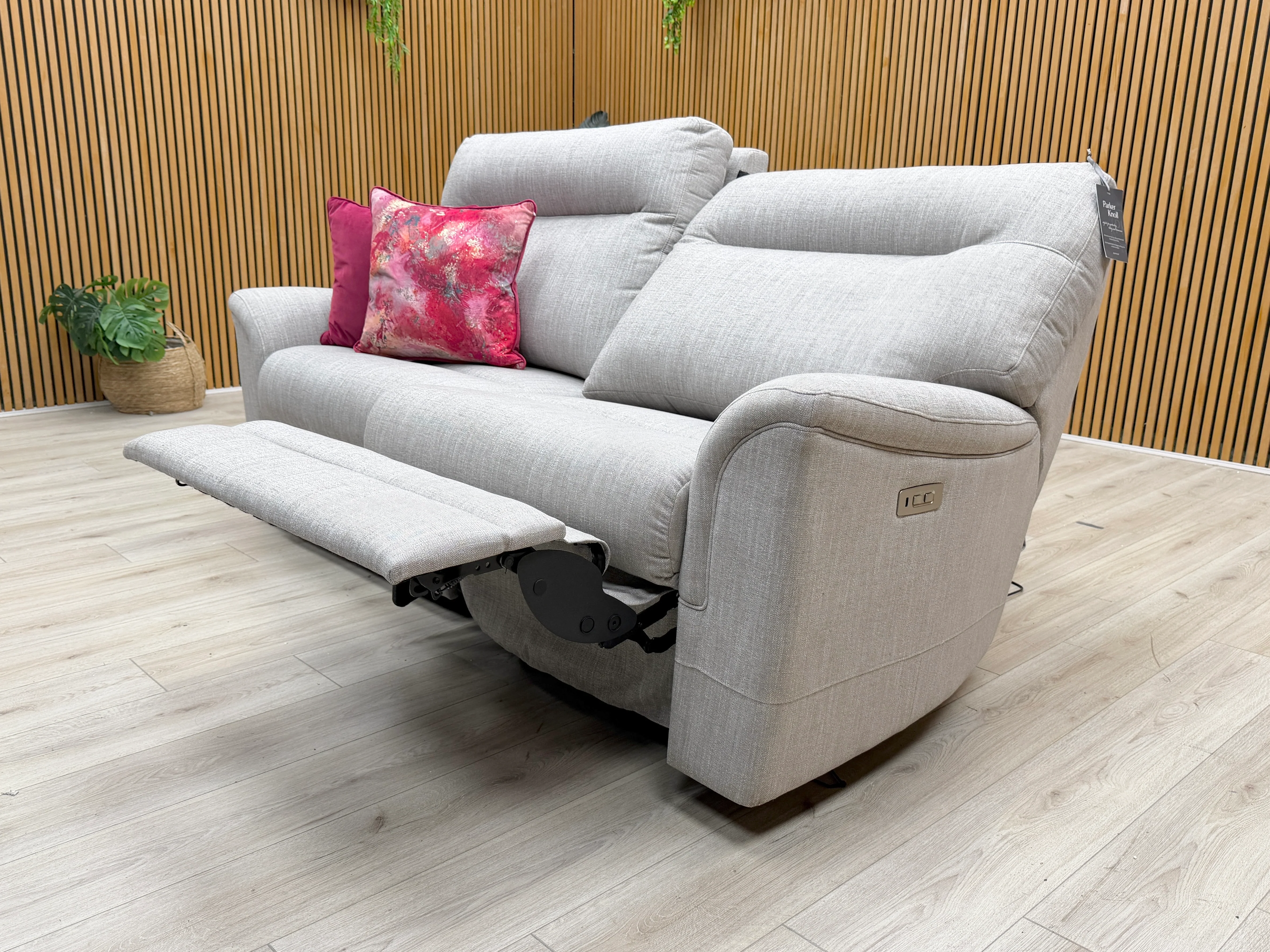 Parker Knoll 'Hudson 23' Hatton Taupe 001514-0026 Tight Weave Fabric Large 2 Seater Power Recliner Sofa - Image 3