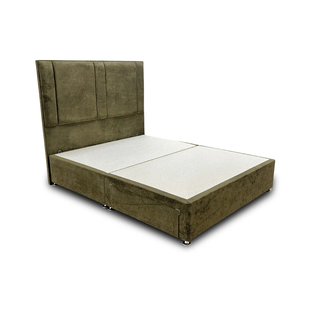 ‘Pegasus’ Khaki Velvet Floor Standing Headboard + Base with 2 Drawers - King - Image 5