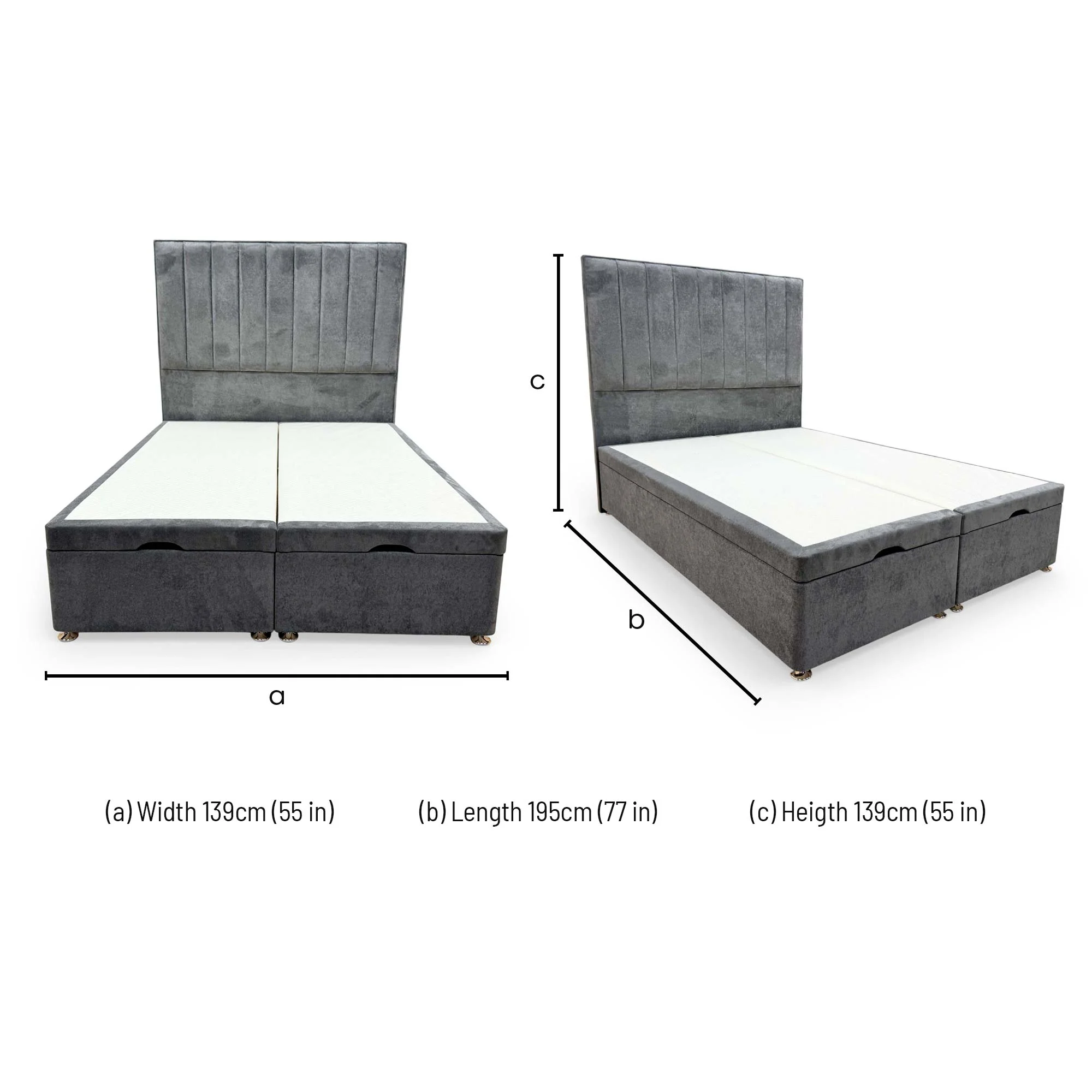'Pluto' Milan Thunder Velvet Floor Standing Headboard + Double End Lift Ottoman Divan Base - Double - Image 9