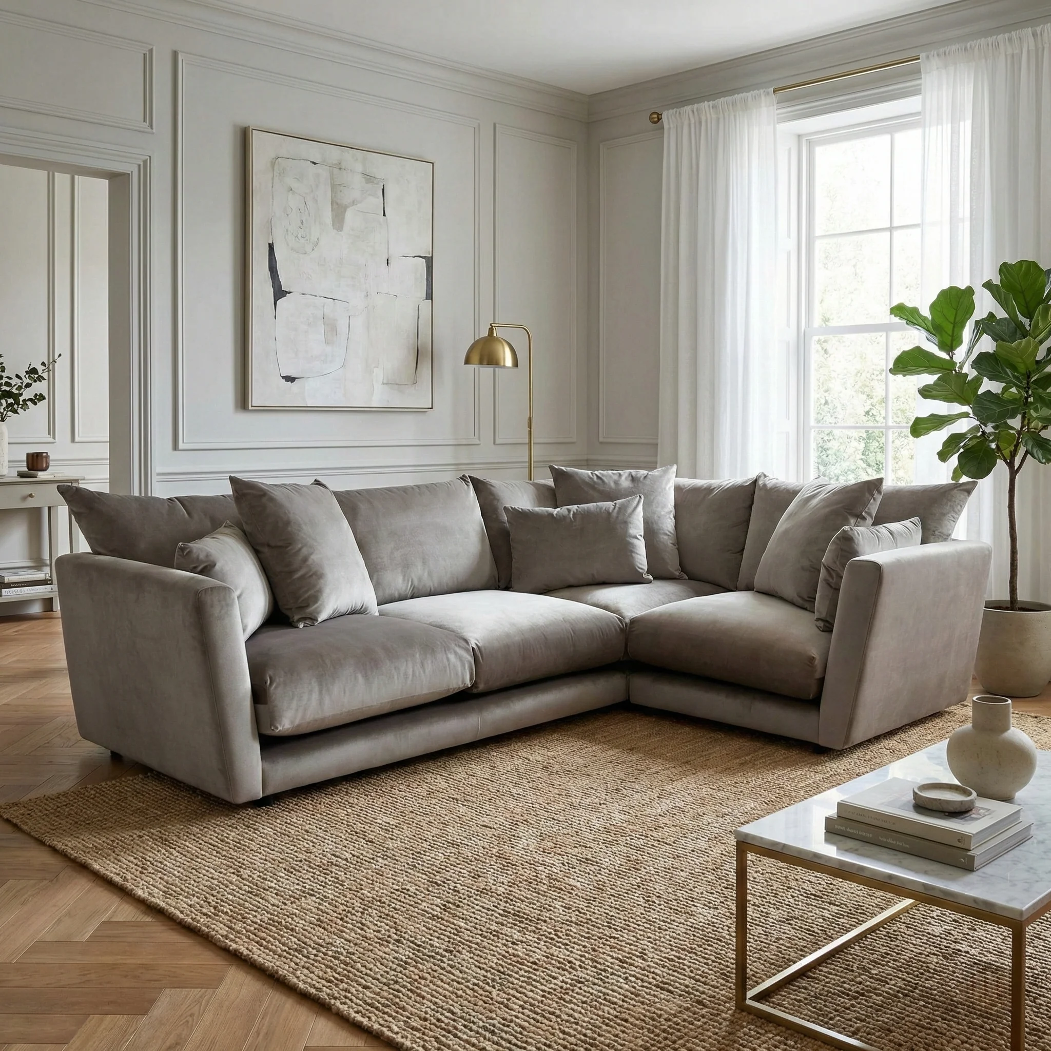 ‘Ponti’ Mink Velvet Corner Sofa - Image 2