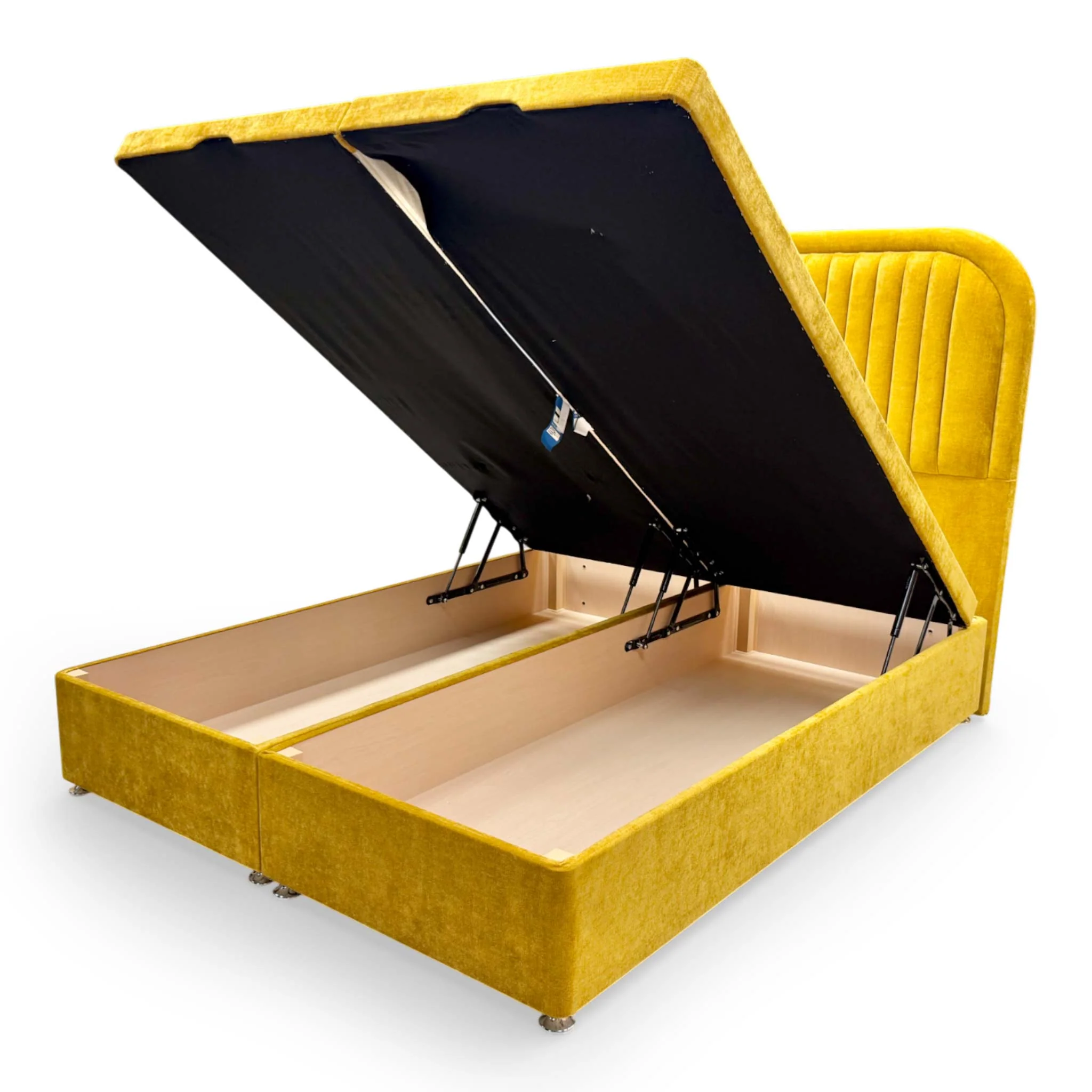 'Portland' Aston Saffron Fabric Floor Standing Headboard + Double End Lift Ottoman Divan Base - King - Image 7