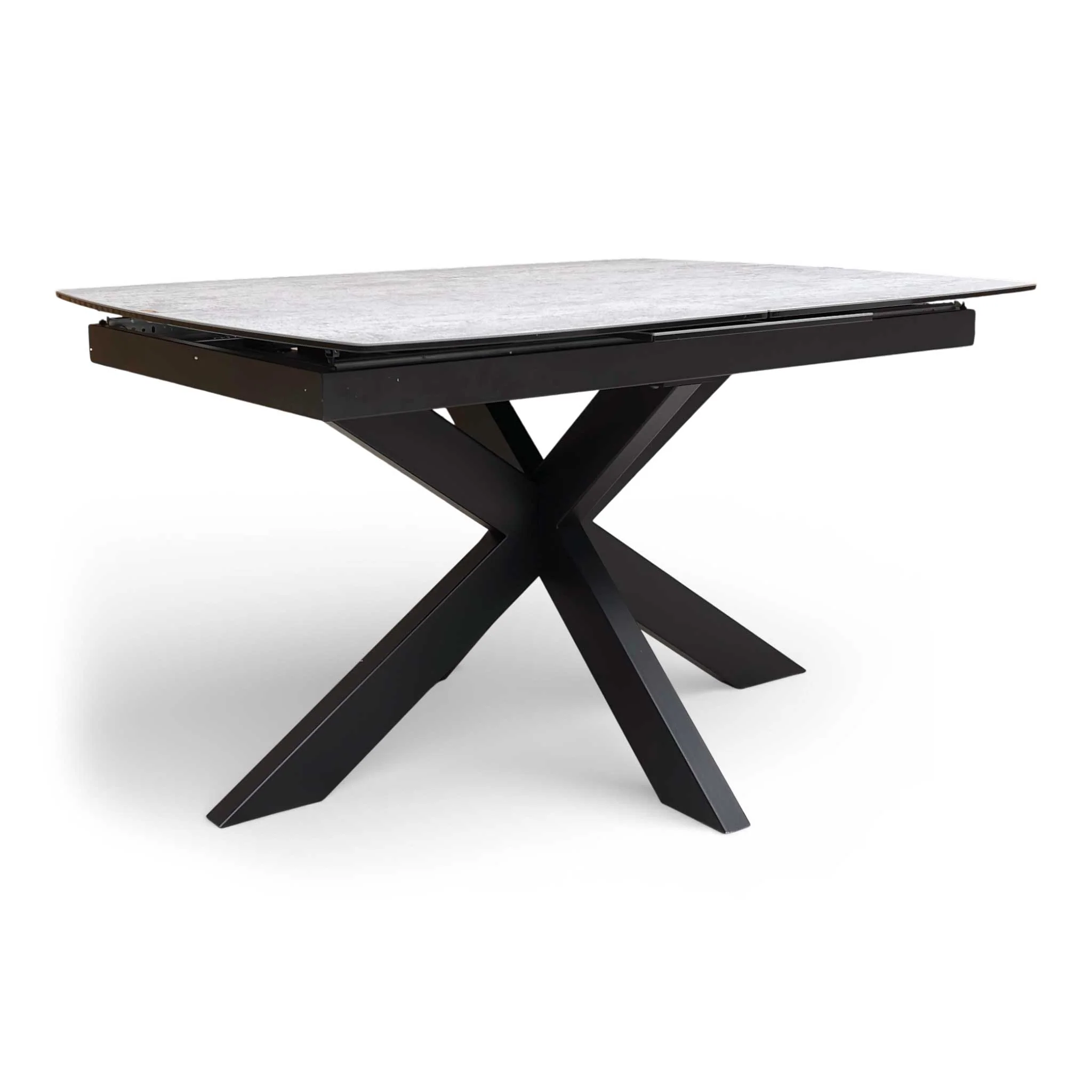 ‘Raul’ Matte Silver Ceramic Top 130cm Pop Up Extending Dining Table - Image 4