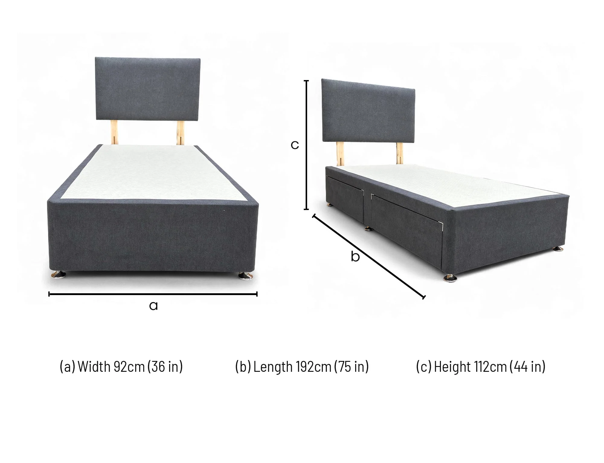 'Roma' Venice Carbon Fabric Headboard + 2 Draw Divan Base - Single - Image 9