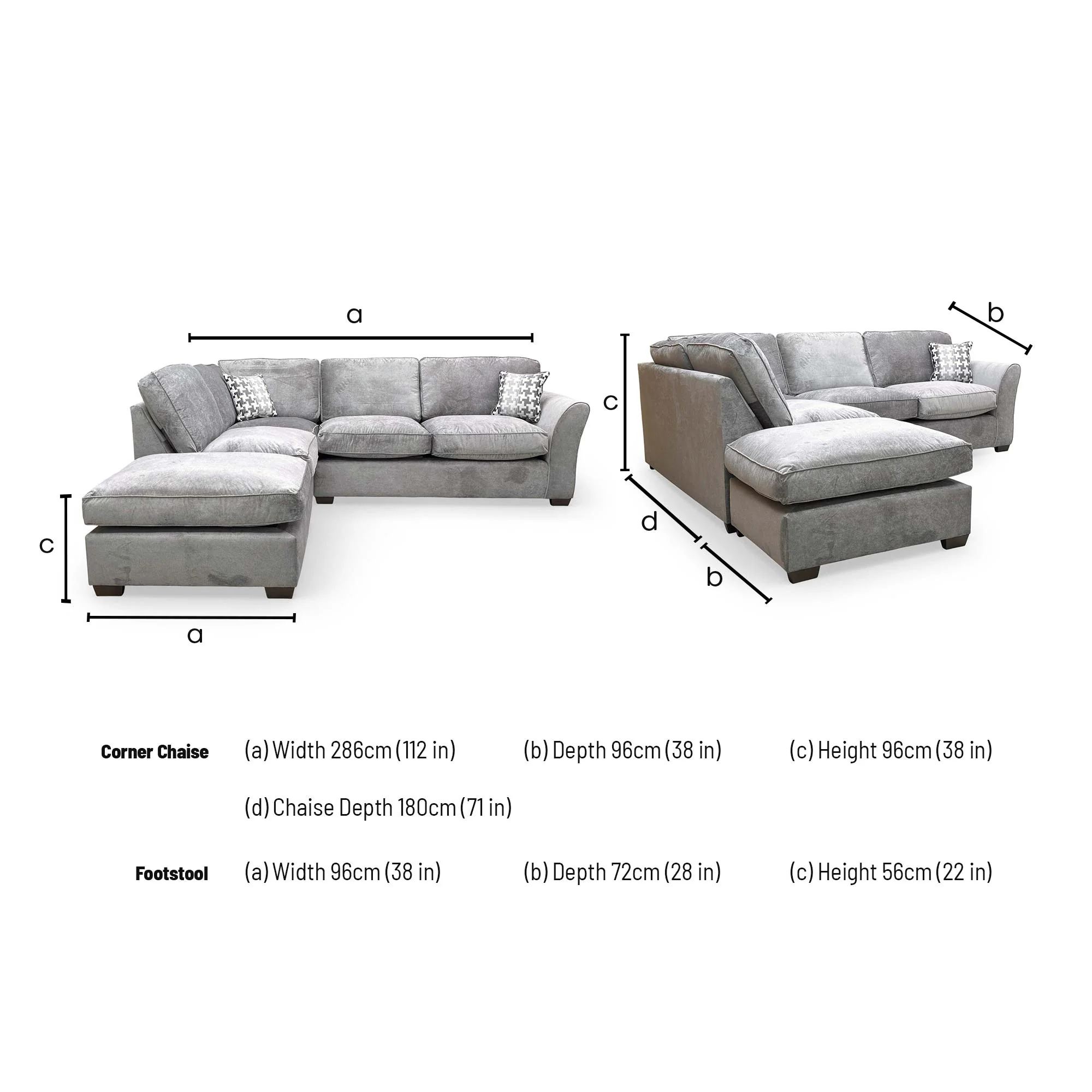 ‘Rosie' Kingston Grey Fabric Left Hand Facing Open End Chaise Corner Sofa - Image 7
