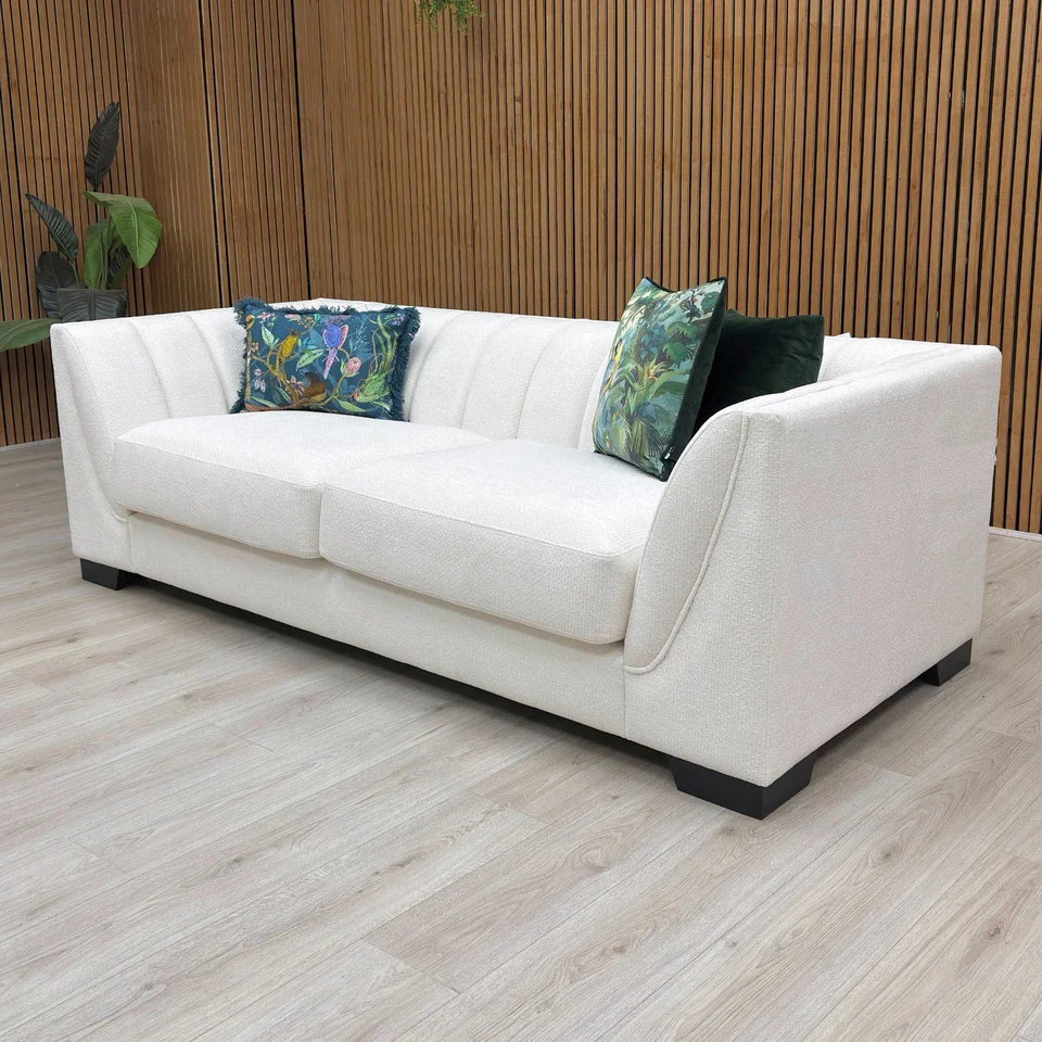 ‘Russell’ Rimini White Woven Fabric 3 Seater Sofa - Image 3