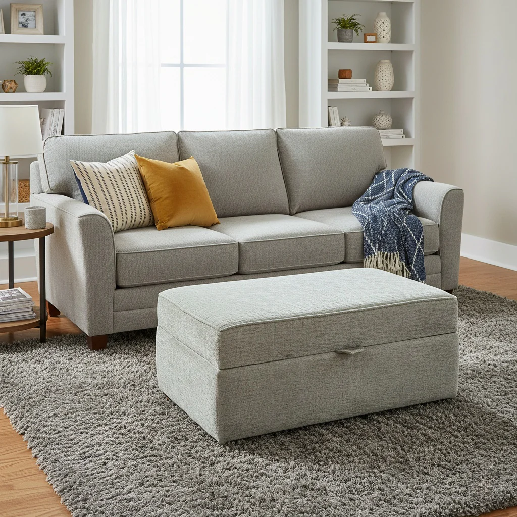 'Sasha' Ivory White Chenille Fabric Large Storage Footstool - Image 2