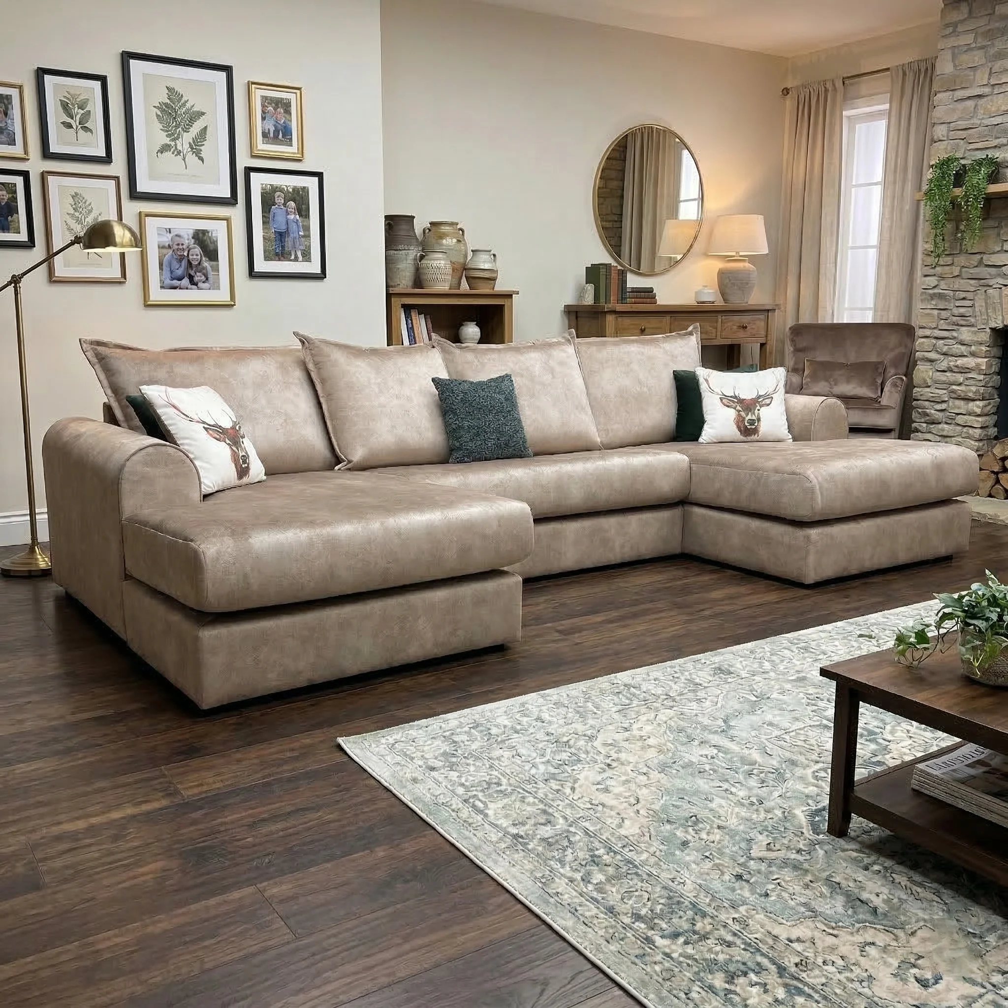‘Serenis’ Caramel Brown Rest Velvet Large Double Ended Chaise Sofa - Image 2