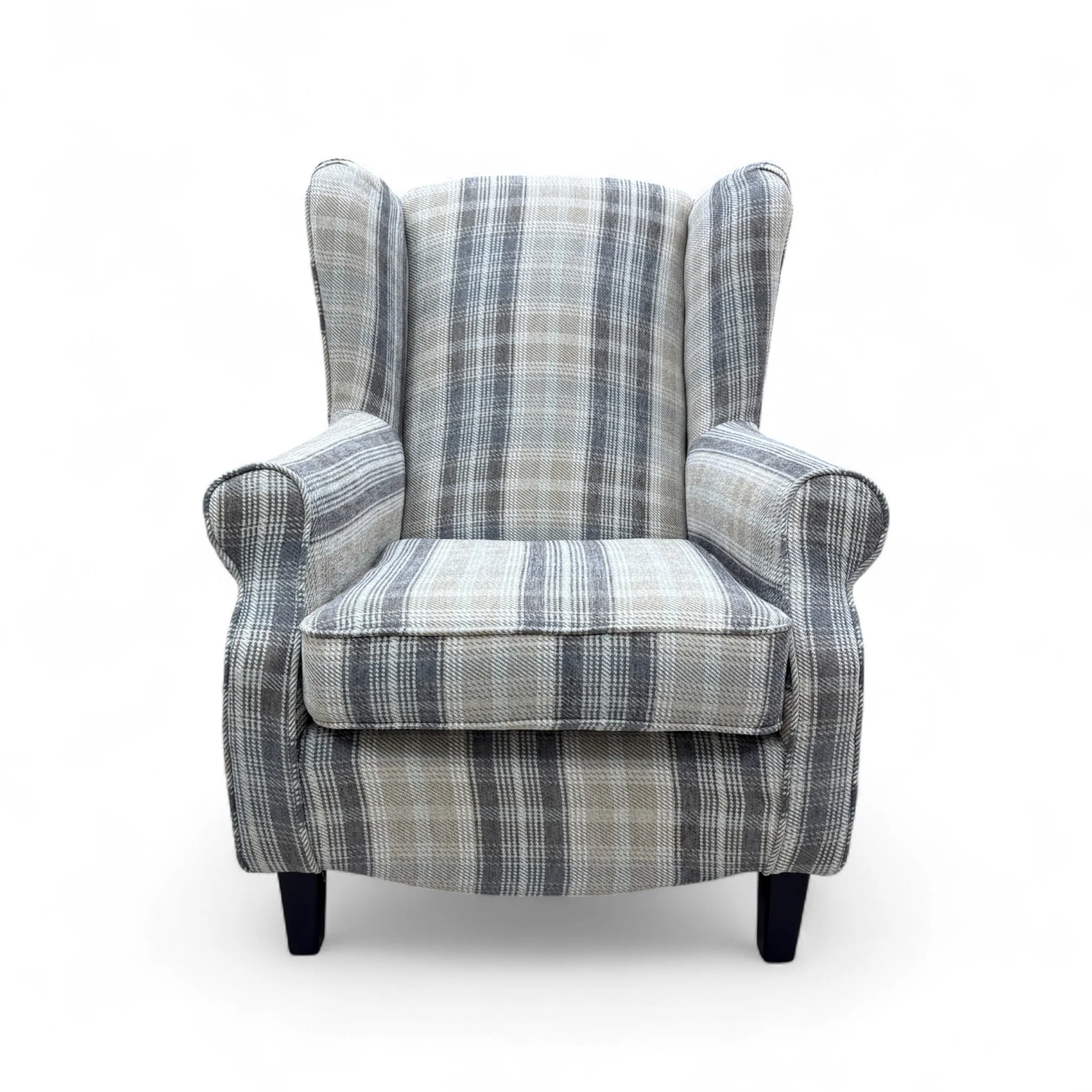 'Shirley' Taupe and Grey Combination Checkered Pattern Tight Weave Winchester Fabric Accent Chair - Image 4
