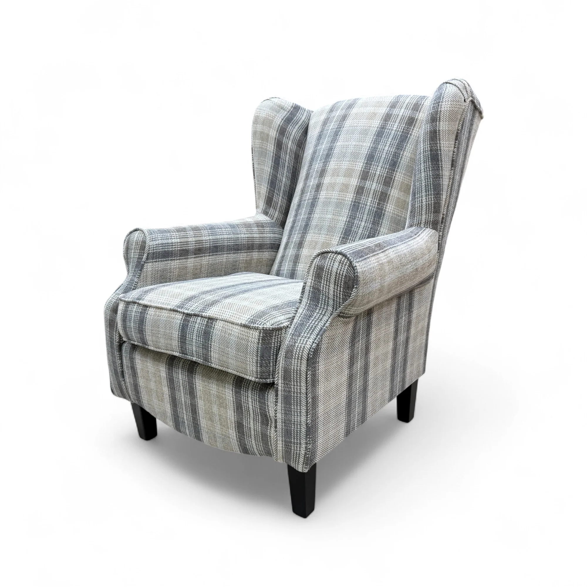 'Shirley' Taupe and Grey Combination Checkered Pattern Tight Weave Winchester Fabric Accent Chair - Image 6