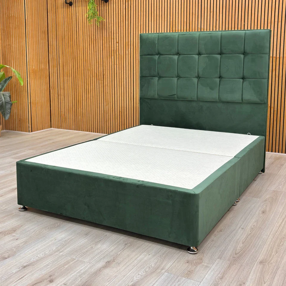 Sleep Story ‘Milne’ Plush Emerald Green Velvet Floor Standing Headboard + Divan Base - Double - Image 3