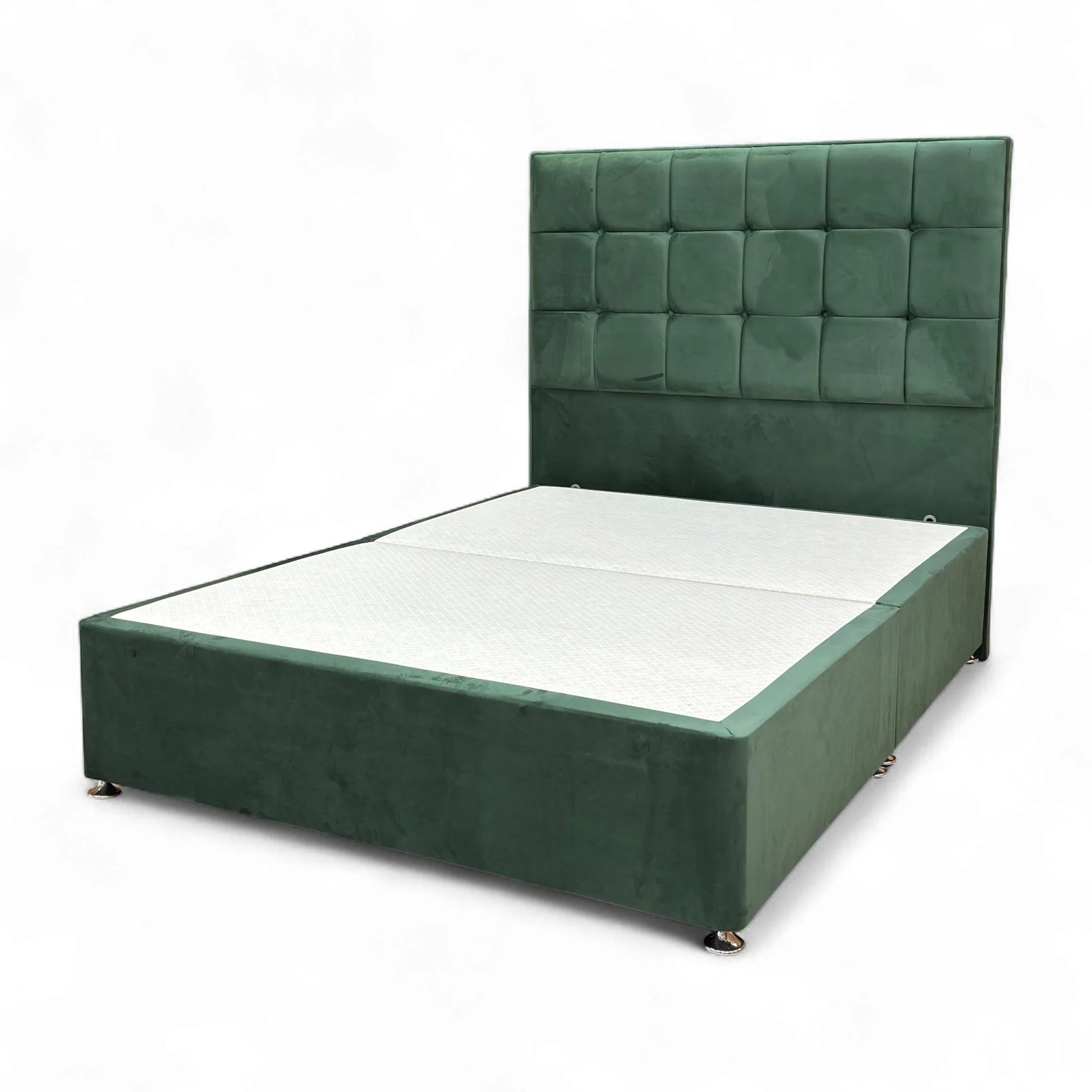 Sleep Story ‘Milne’ Plush Emerald Green Velvet Floor Standing Headboard + Divan Base - Double - Image 6