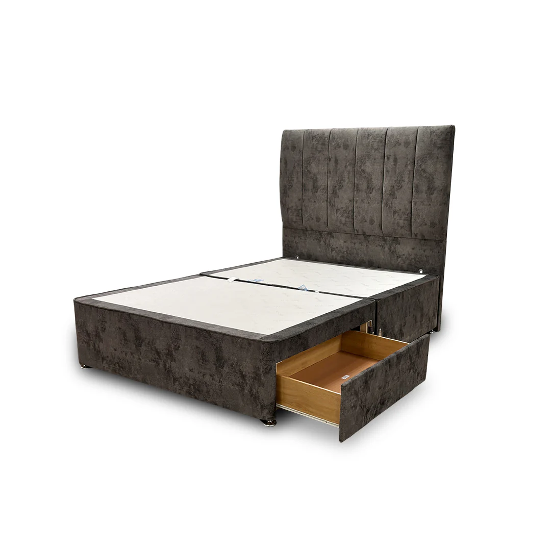 Sleepeezee ‘Mermory Sense’ Daytona Grey Divan Base with ‘Spire’ Floor Standing Headboard - Image 5