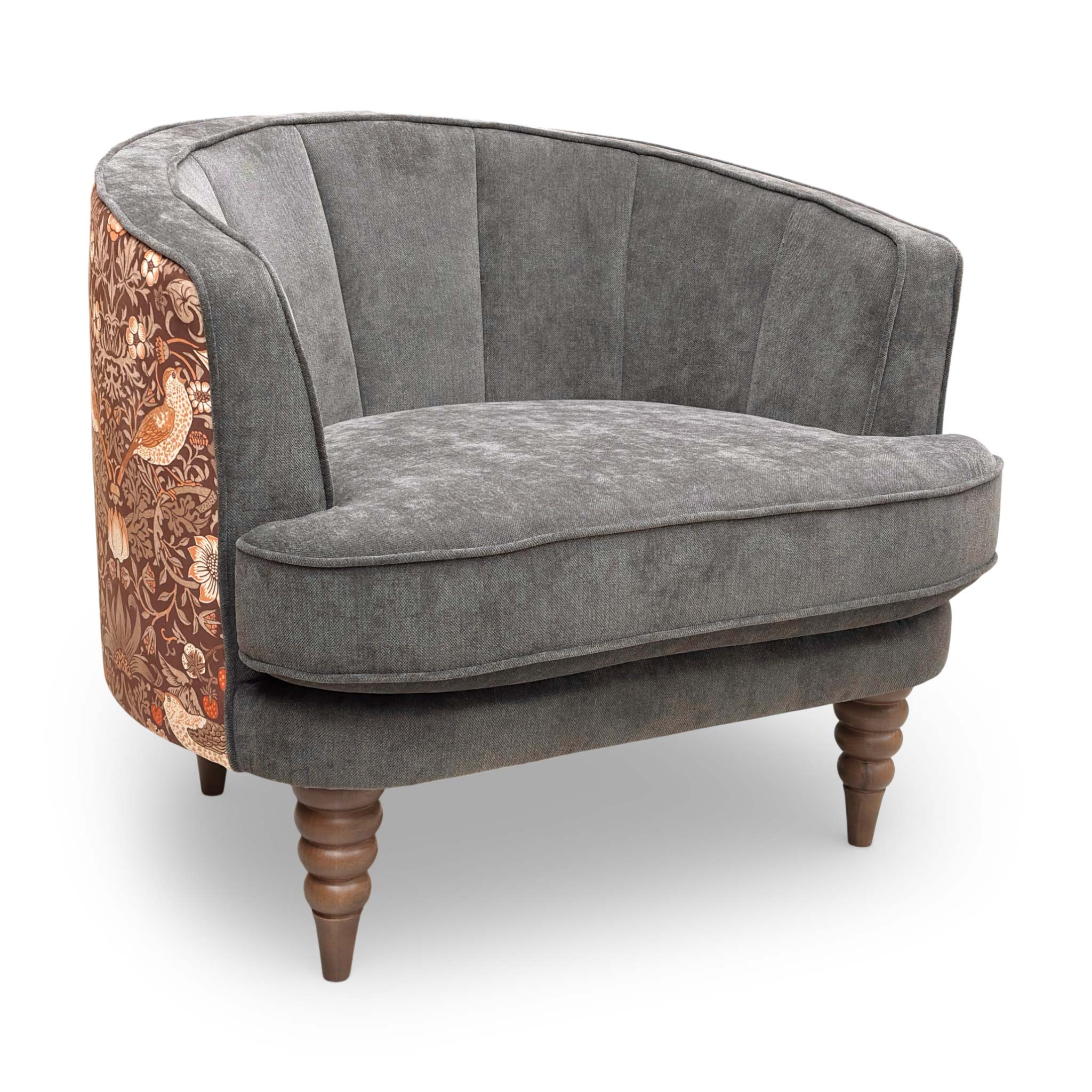 ‘Talon’ Brown Fabric Accent Chair With Floral Patterned Back