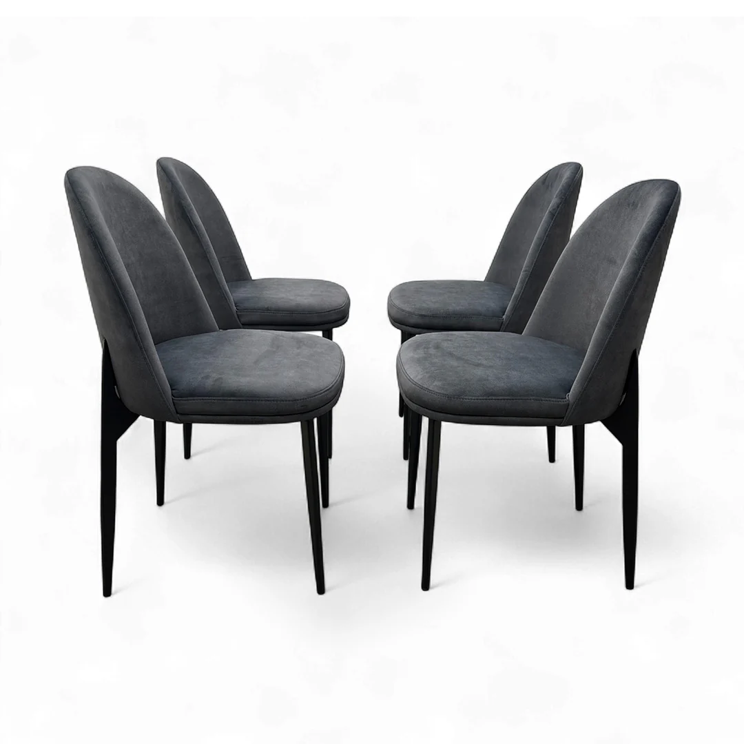 'Valent' Dark Grey Velvet Dining Chair - Set of 4 - Image 3
