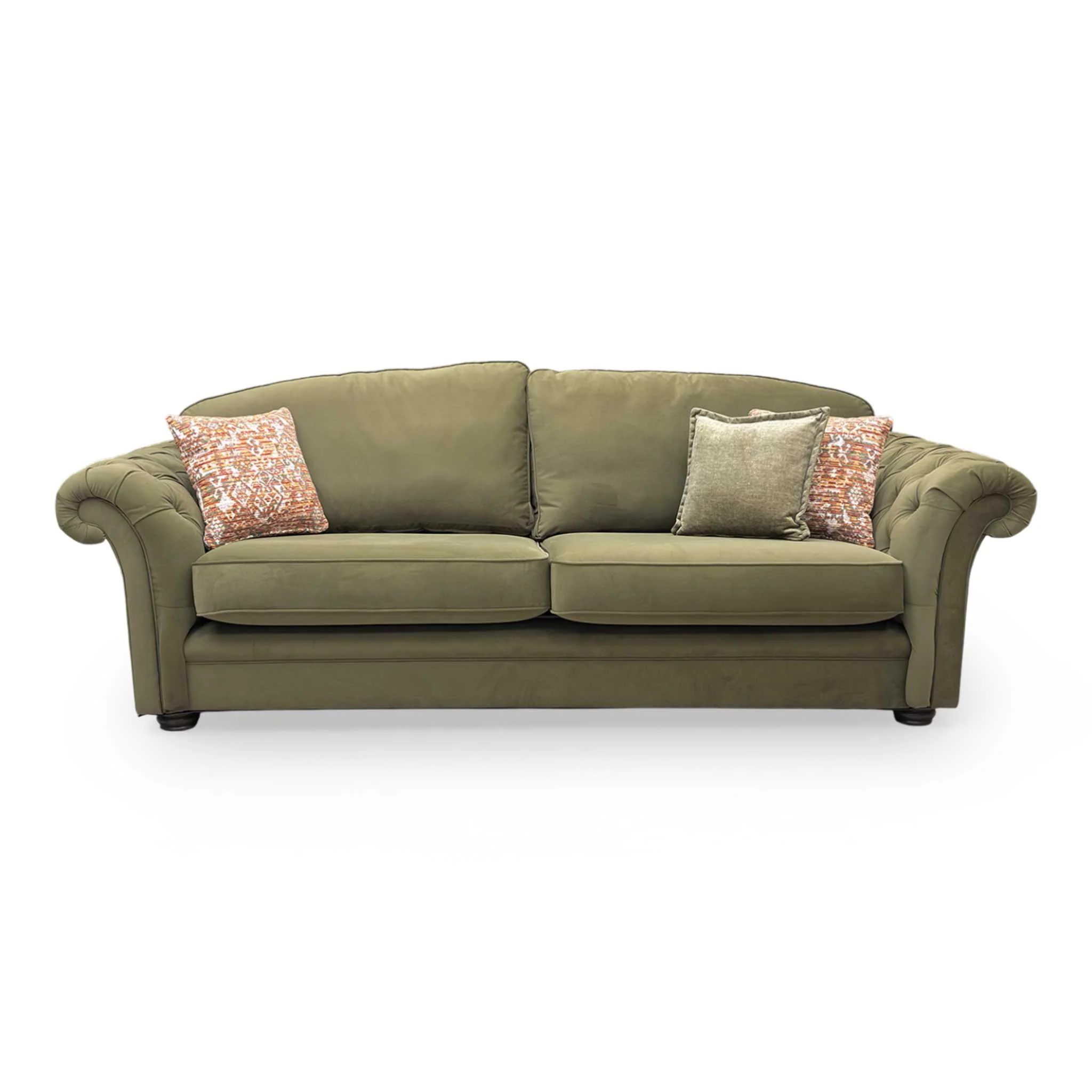 ‘Vincent’ Olive Green Plush Velvet Formal Back 4 Seater Sofa - Image 4