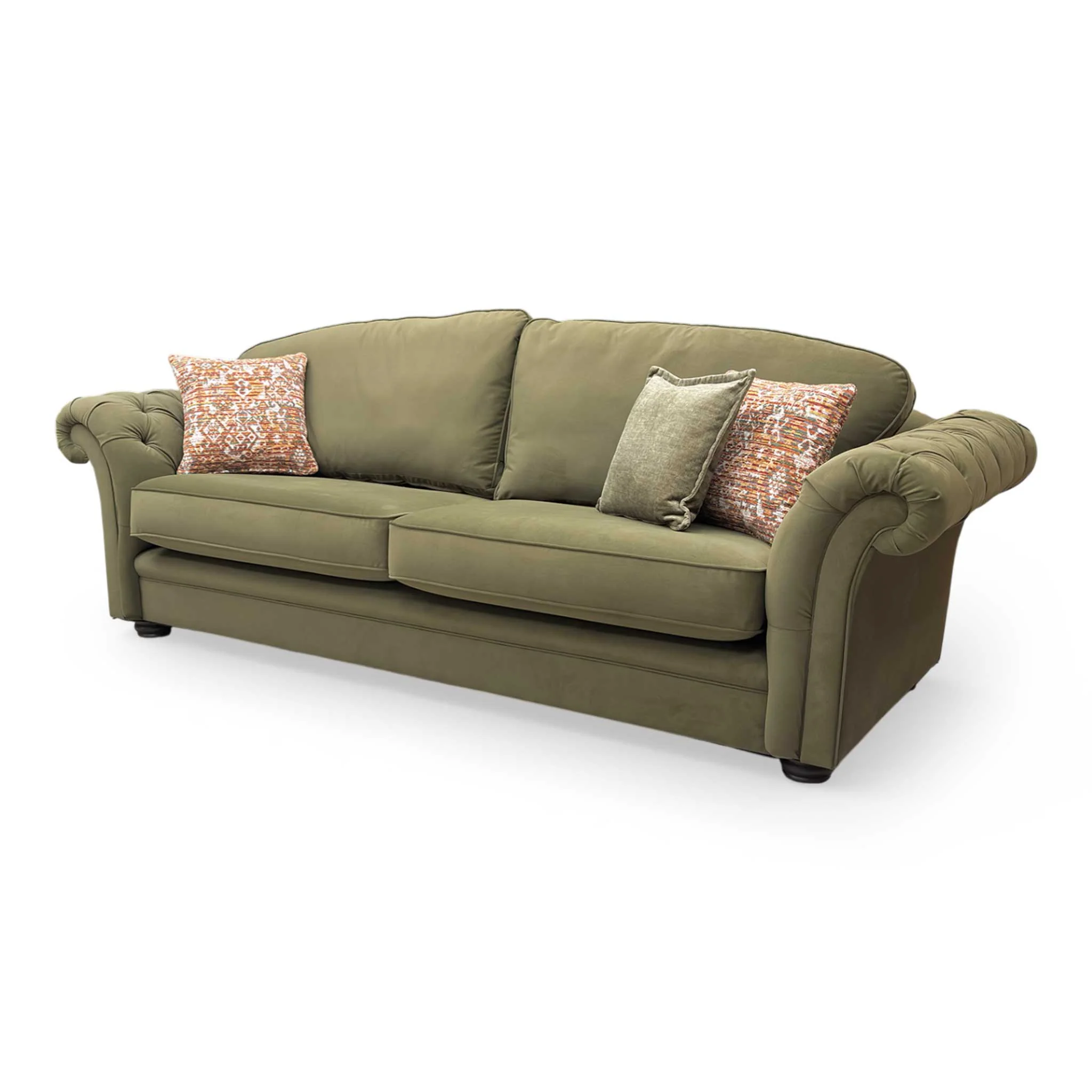 ‘Vincent’ Olive Green Plush Velvet Formal Back 4 Seater Sofa - Image 6
