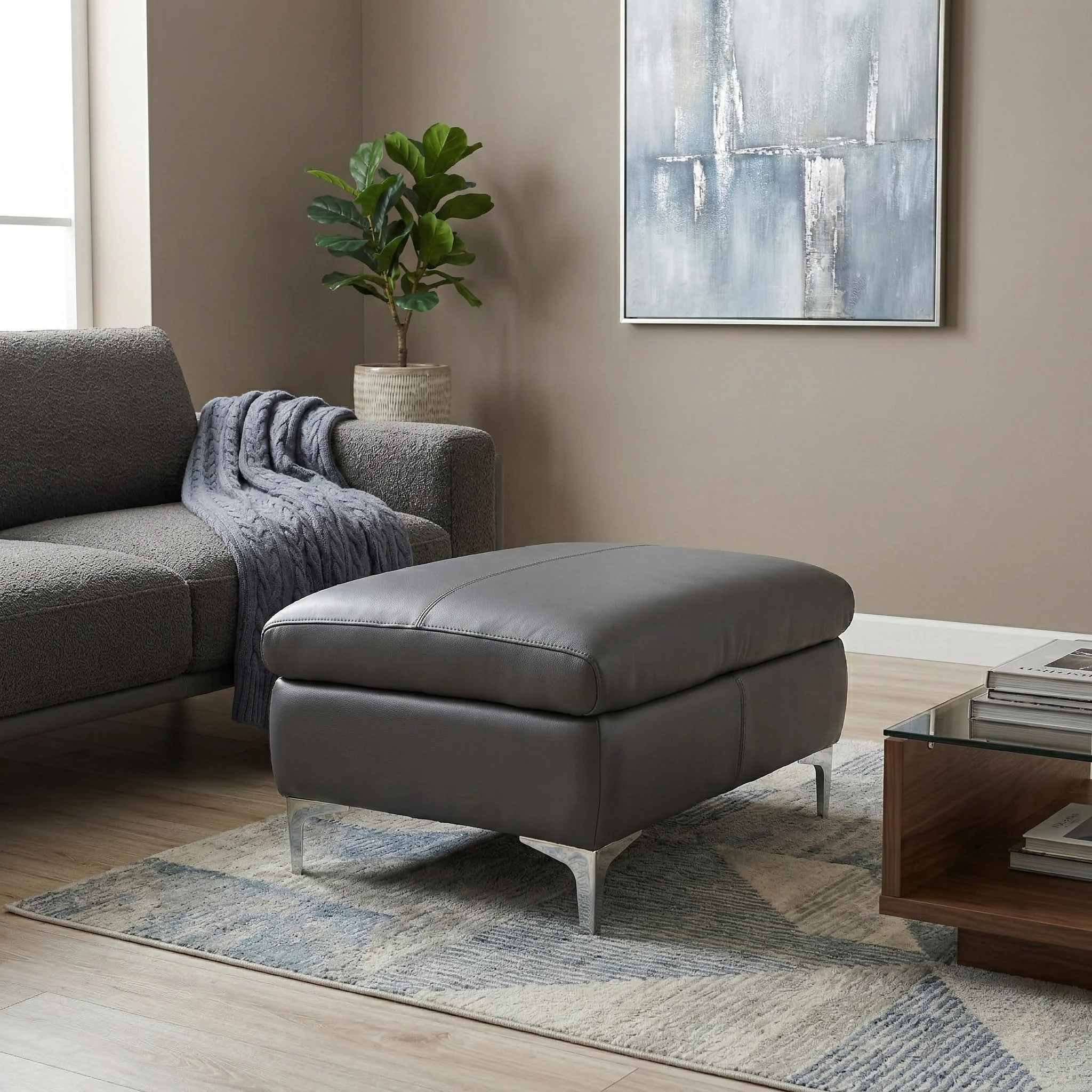 'Vino' Cat-60:18 Lavender Grey Leather Footstool - Image 2