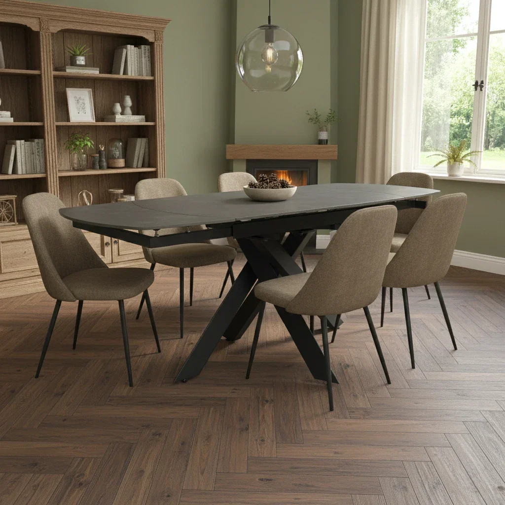 ‘Warrior’ Grey Sintered Stone Swivel Extending Dining Table - Image 2