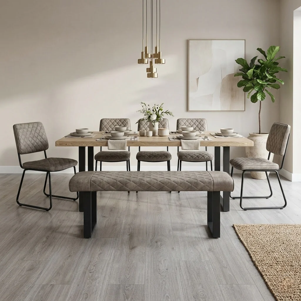 'Warrior' Taupe Fabric Standard Dining Bench - Image 2