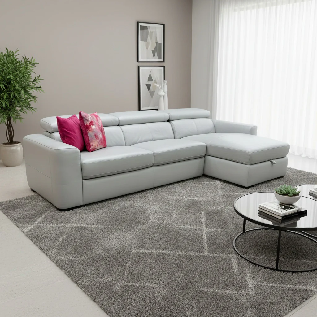 World of Leather ‘Infinity’ Nc-251e Grey Leather Right Hand Facing Corner Chaise Sofa with Storage - Image 2