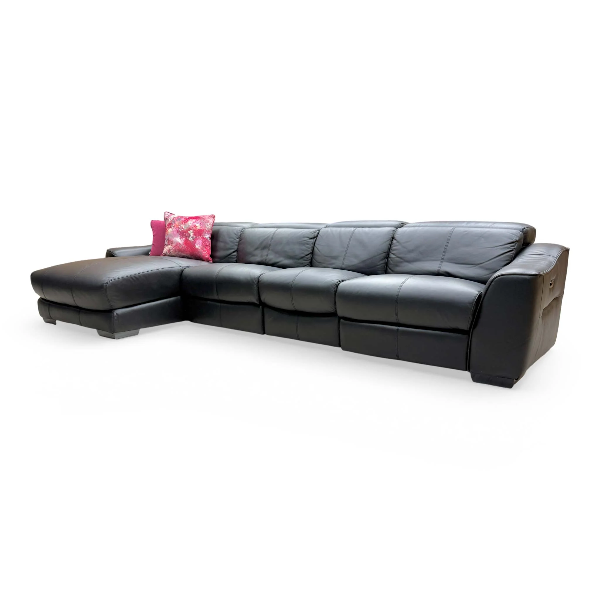 World of Leather 'Xavier' Black Leather Left Hand Facing Double Power Recliner Chaise Sofa + Armless Unit + Armless Unit with Power Recliner and Power Headrest - Image 8