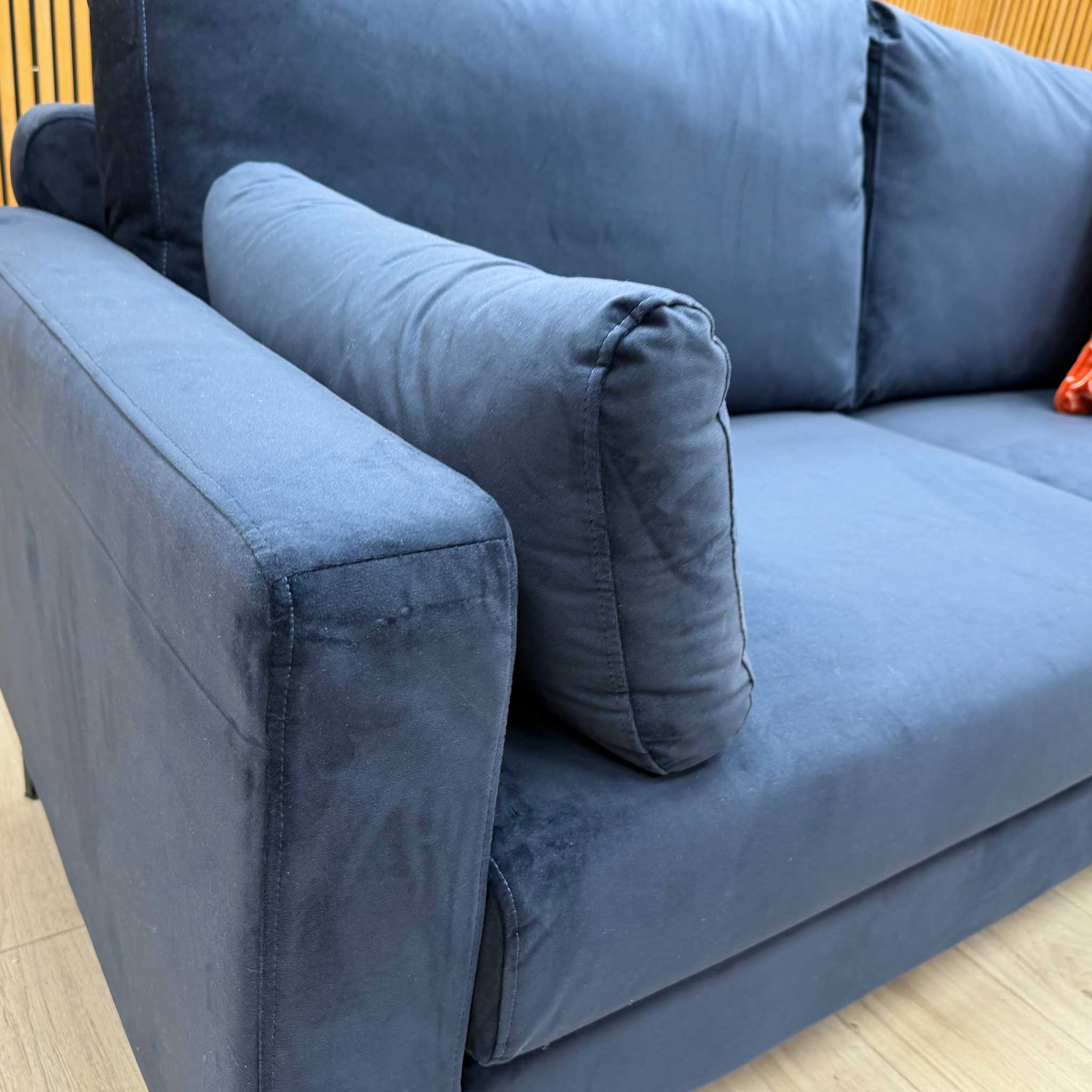 ‘Wren’ Navy Blue Velvet 3 Seater Formal Back Sofa - Image 5