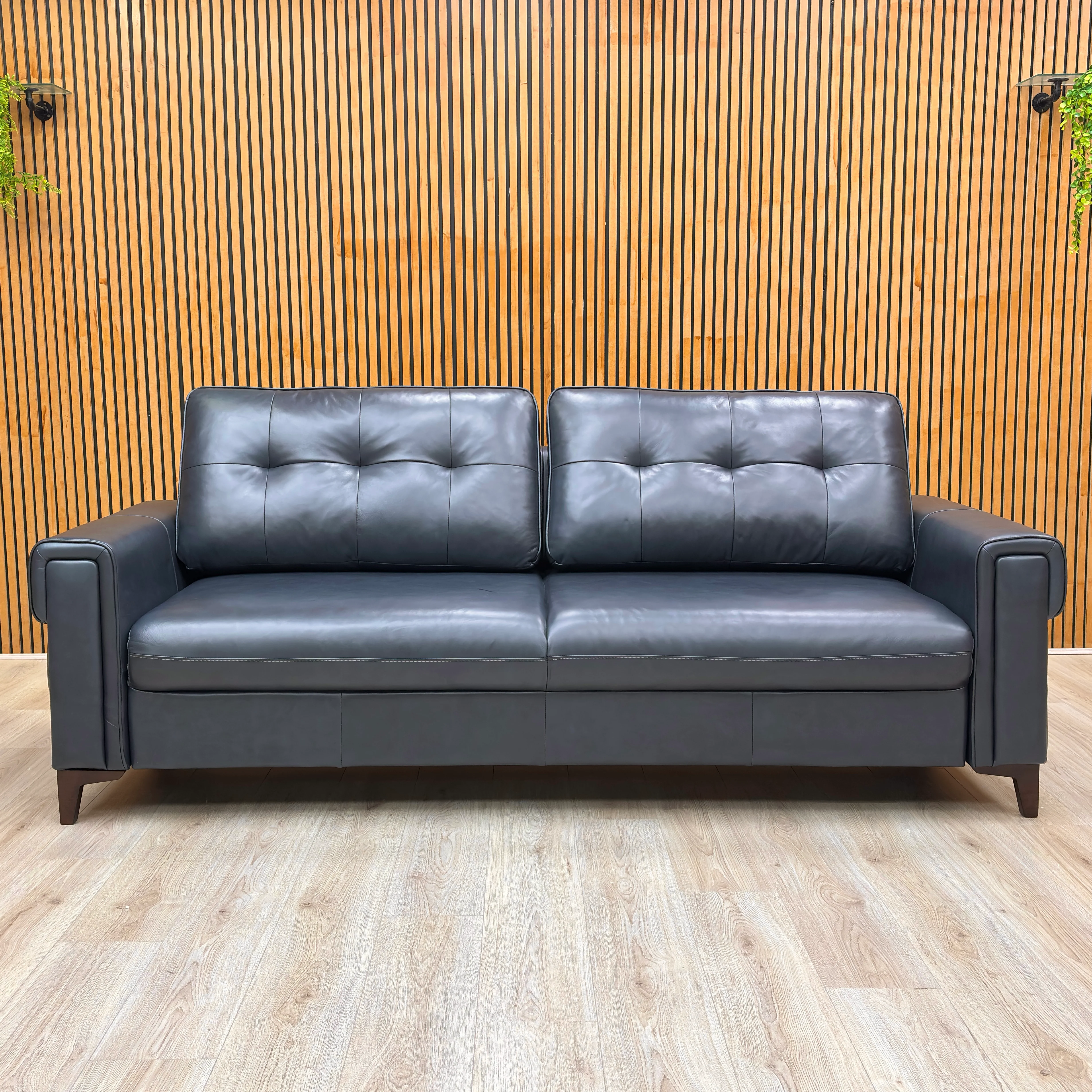 'Zoom' Natural Milled Navy Blue LA-4828 Leather 3 Seater Sofa Bed - Image 3